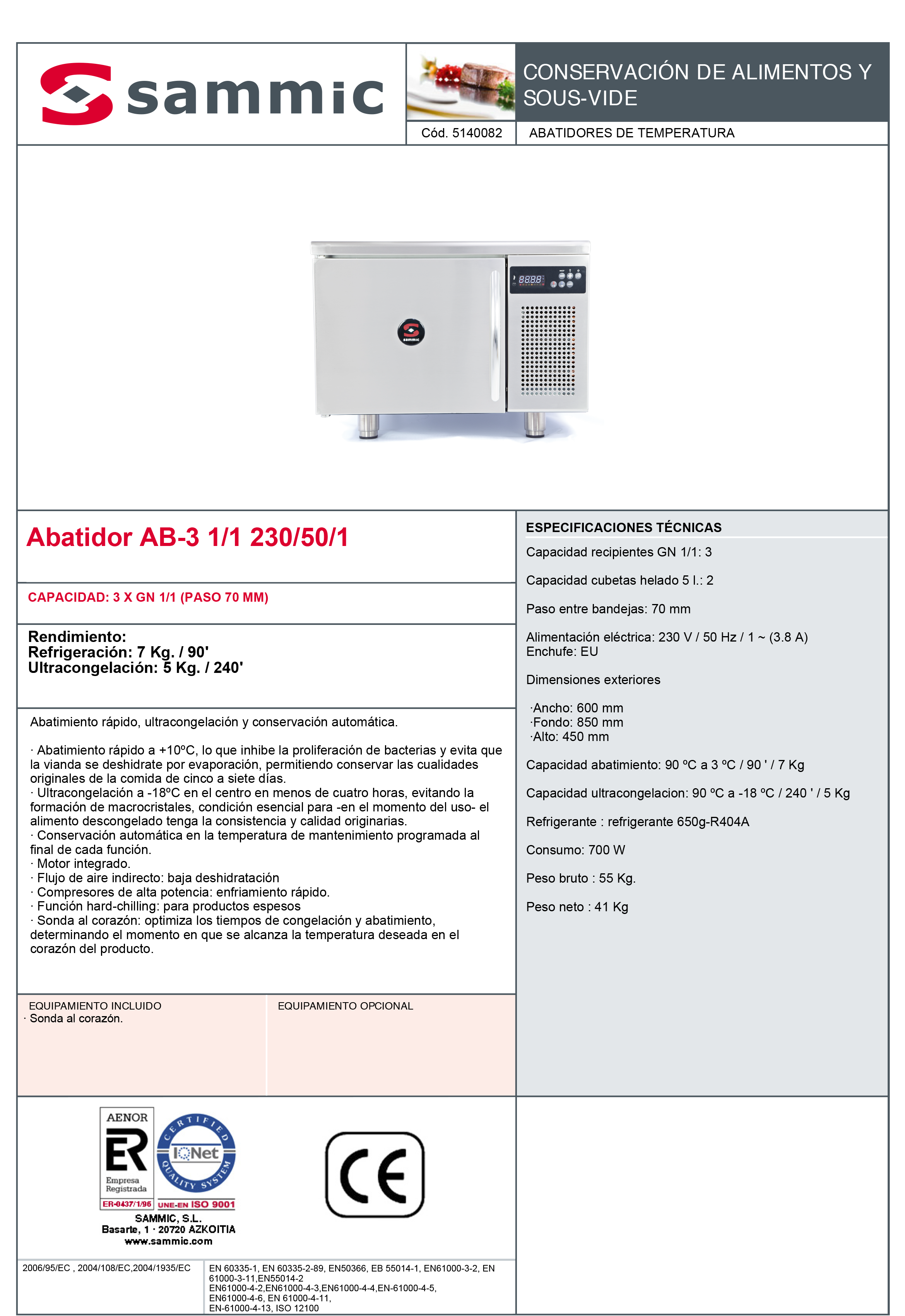 Imagen de Abatidor de temperatura Sammic AB-3 1/1