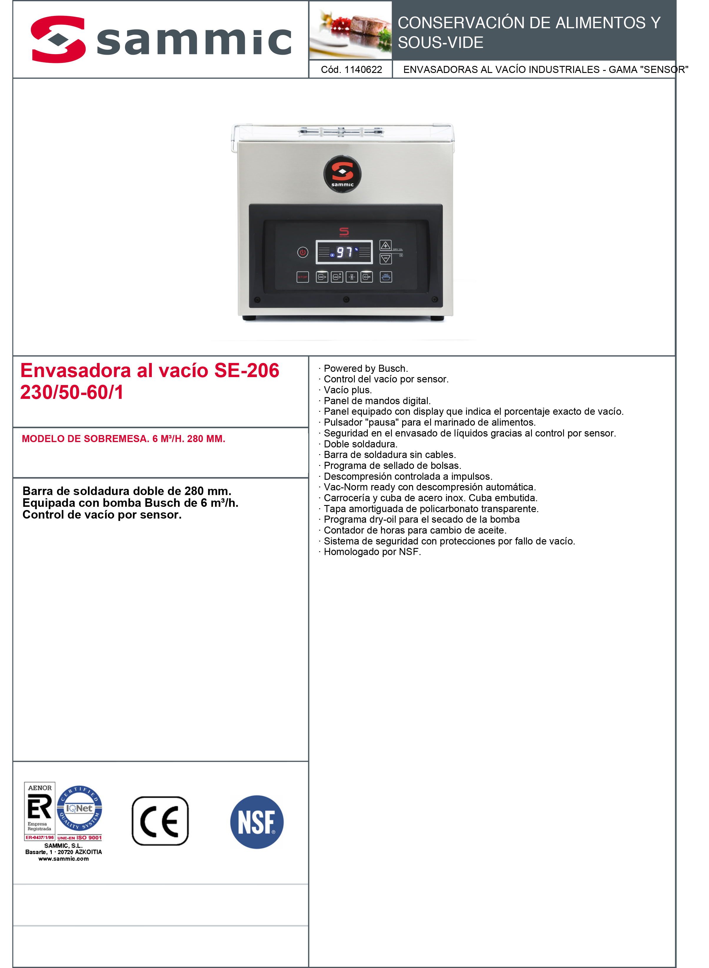 Imagen de Envasadora al vacío sobremesa Sammic SE-206