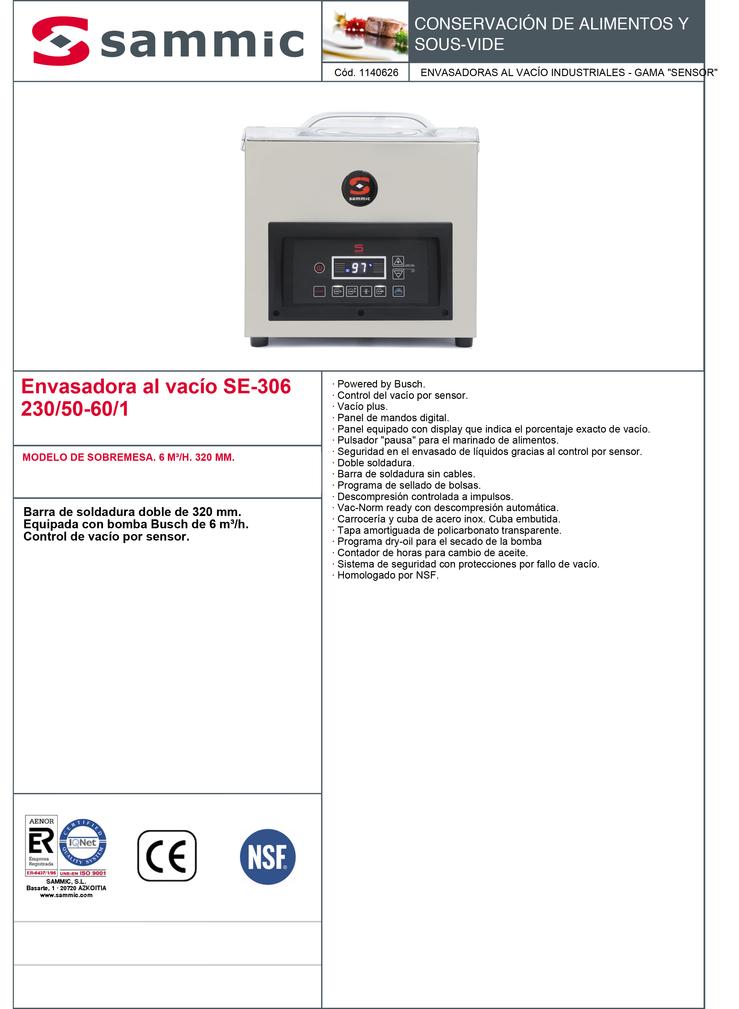 Imagen de Envasadora al vacío sobremesa Sammic SE-306