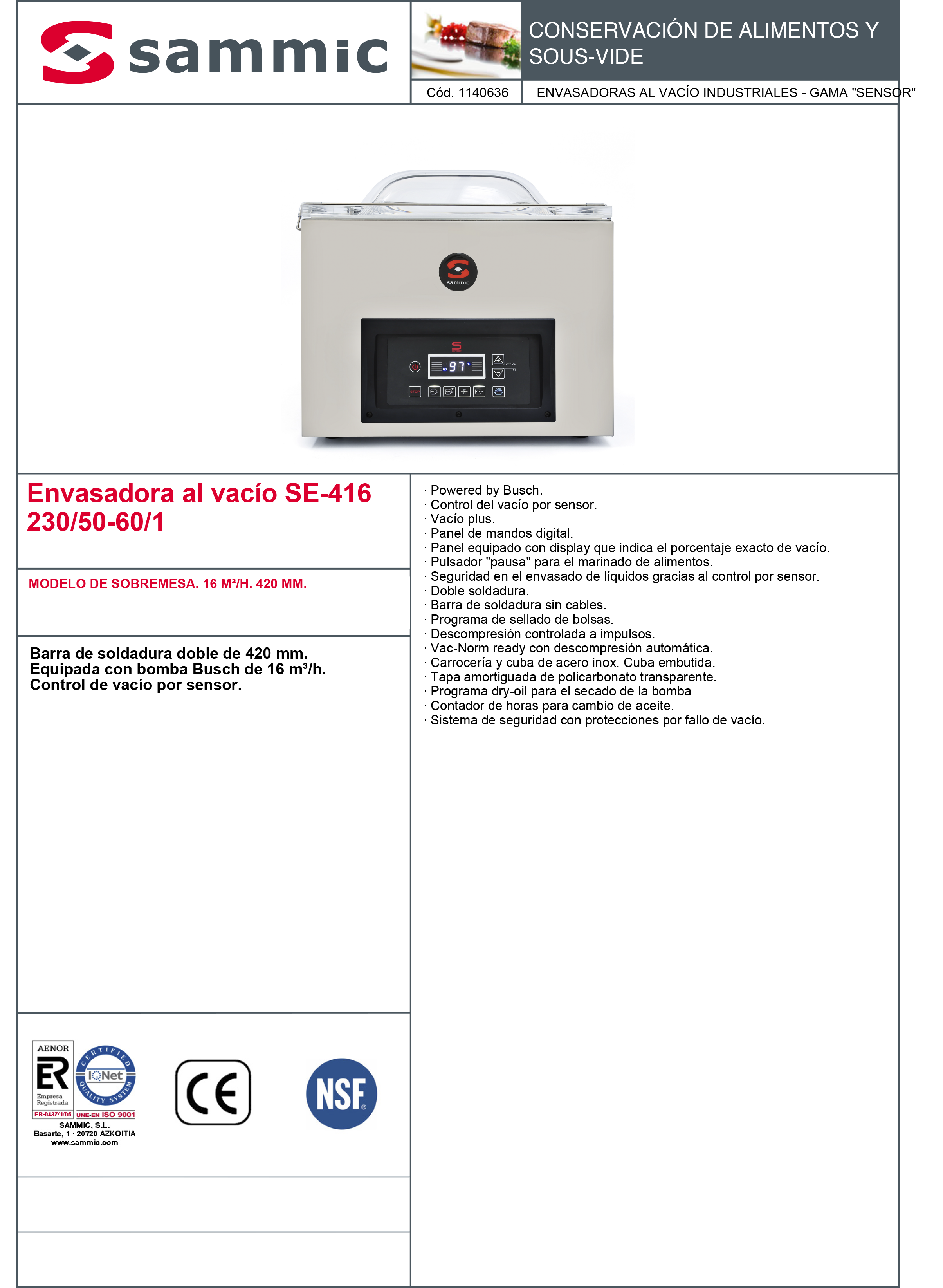 Imagen de Envasadora al vacío sobremesa Sammic SE-416