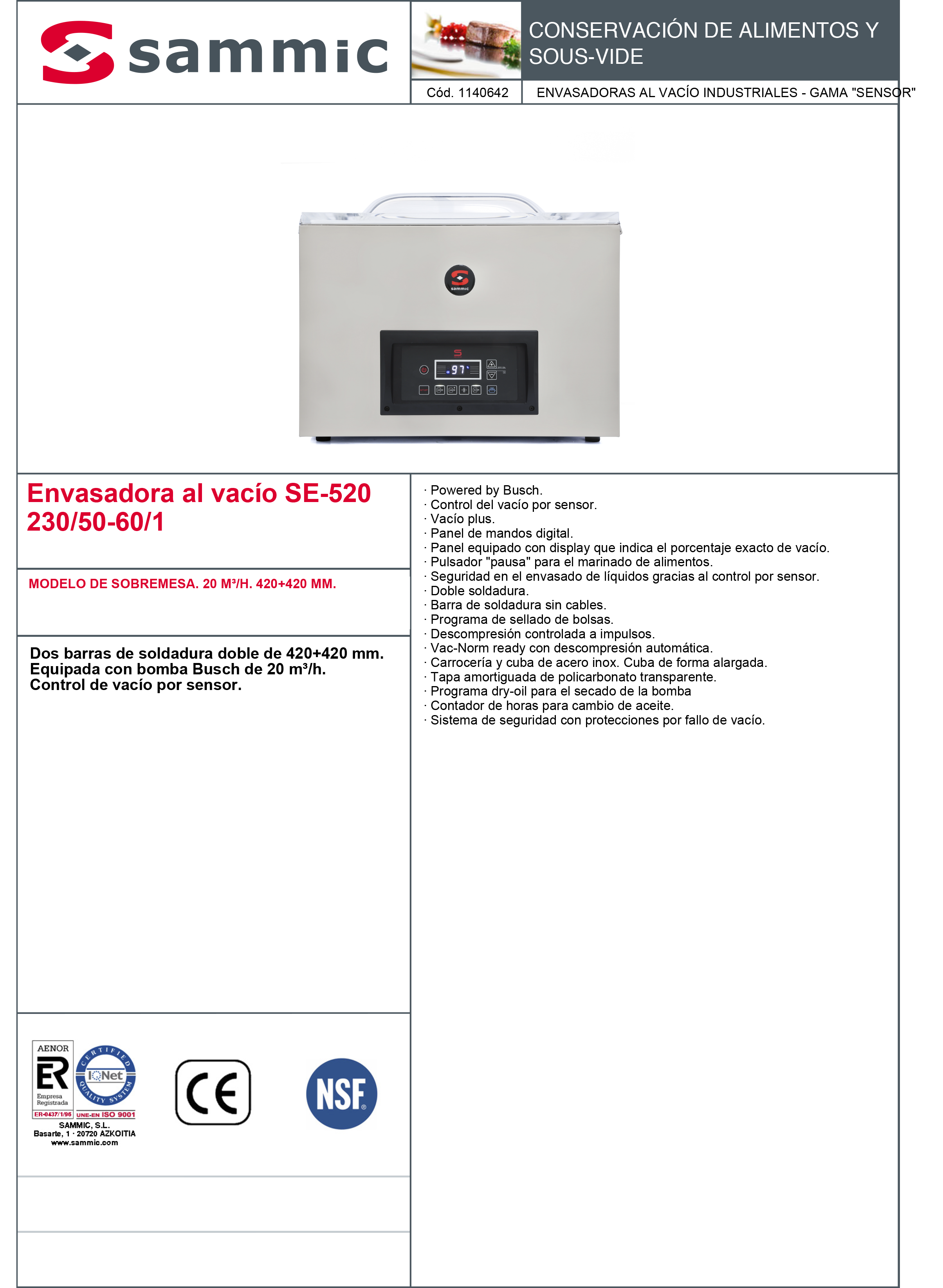 Imagen de Envasadora al vacío sobremesa Sammic SE-520