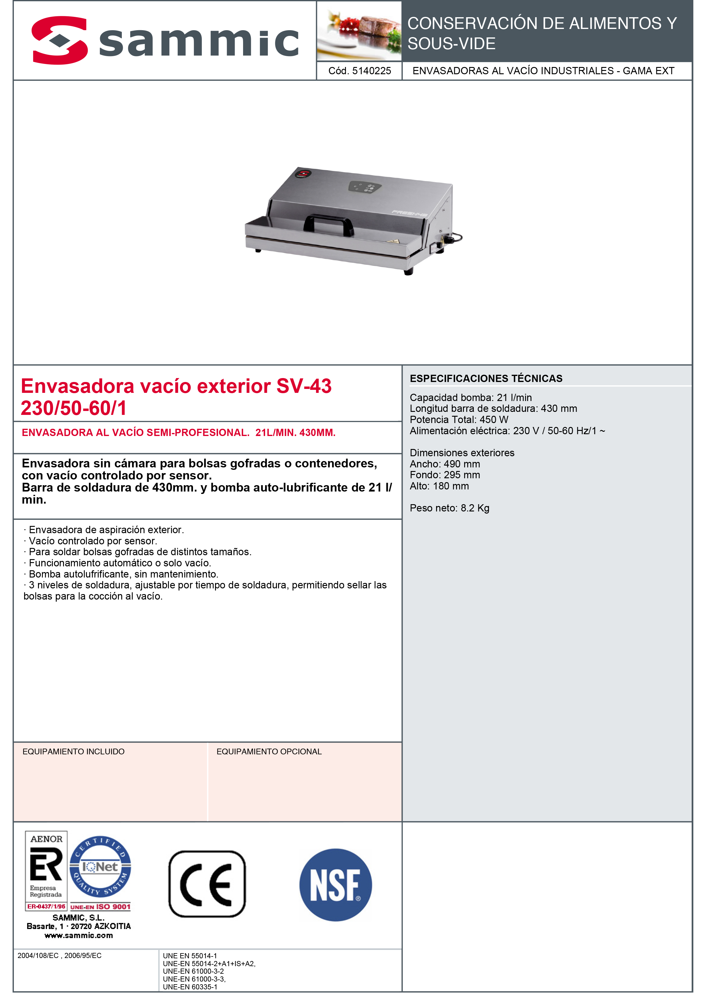 Imagen de Envasadora al vacio exterior Sammic SV-43
