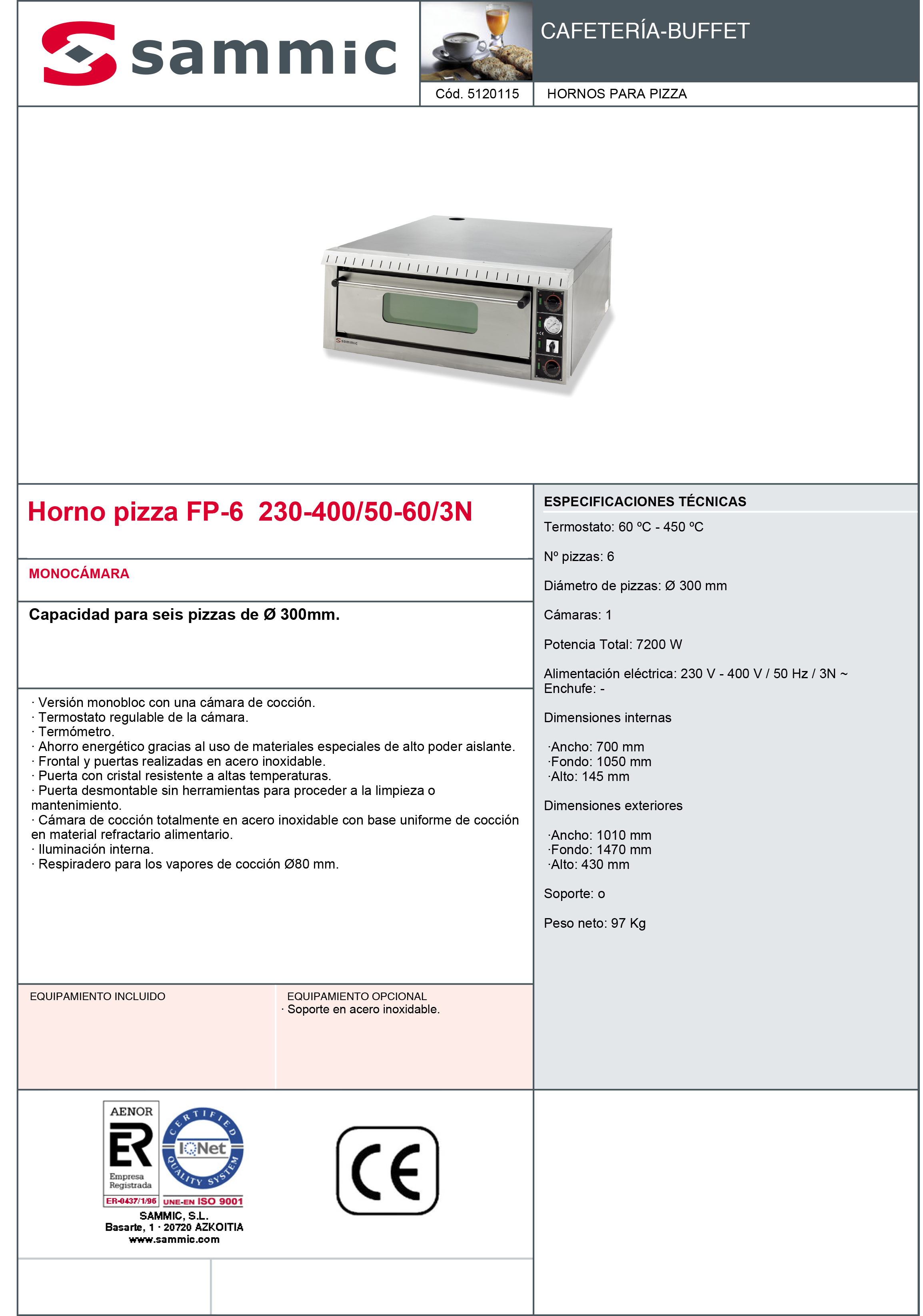 Imagen de Horno pizza Sammic PL-6