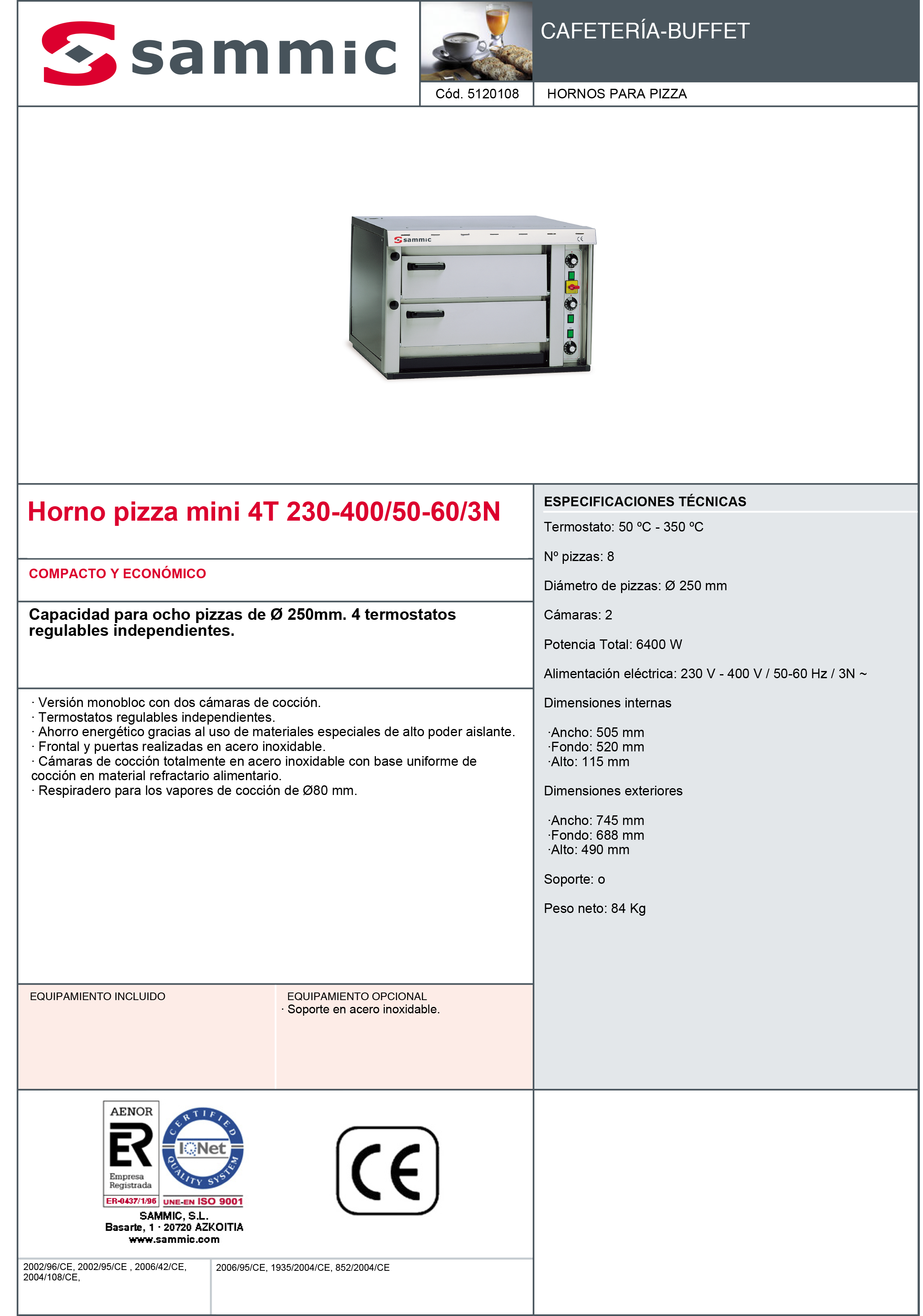 Imagen de Horno pizza Sammic MINI Trifásico
