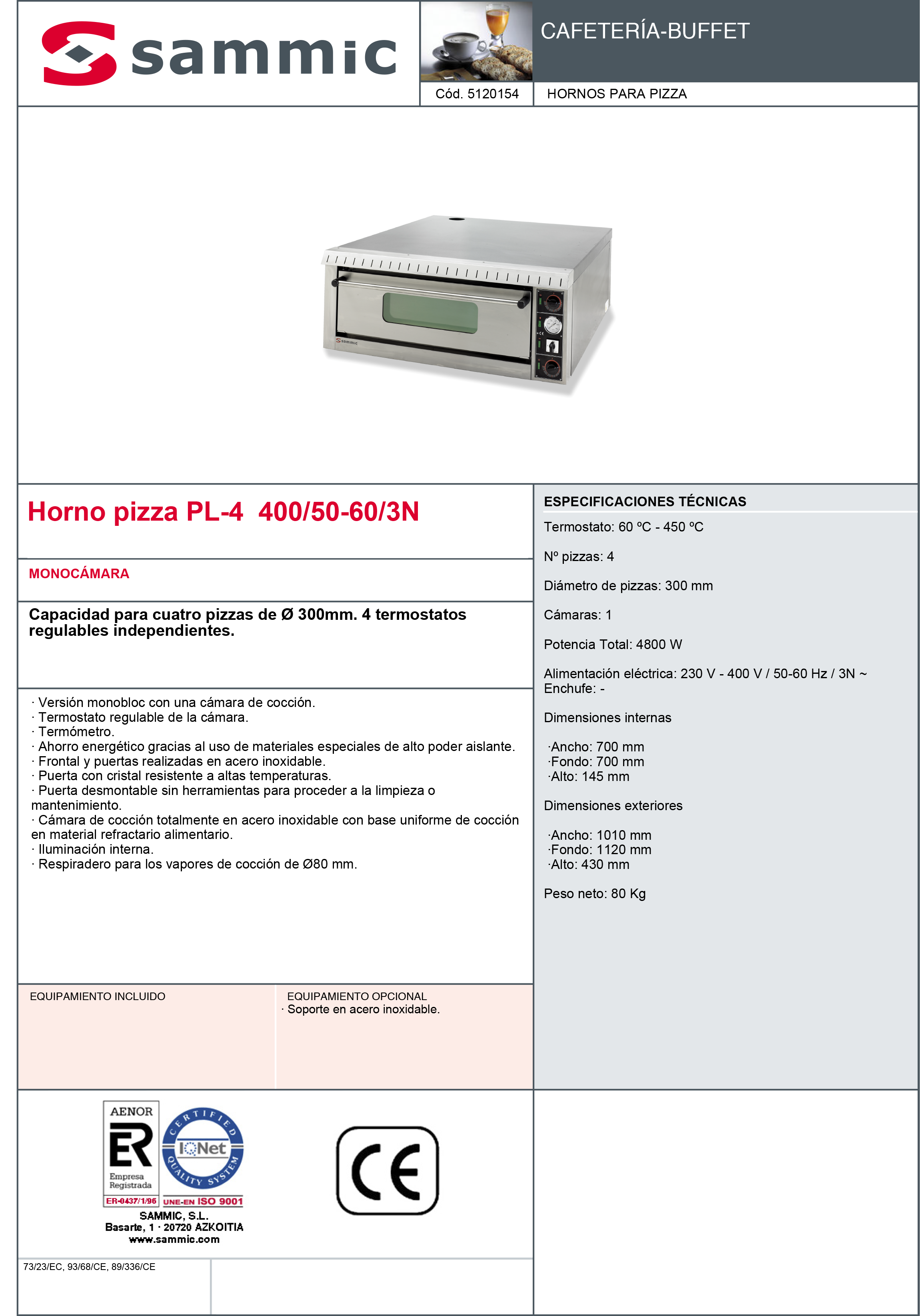 Imagen de Horno pizza Sammic PL-4