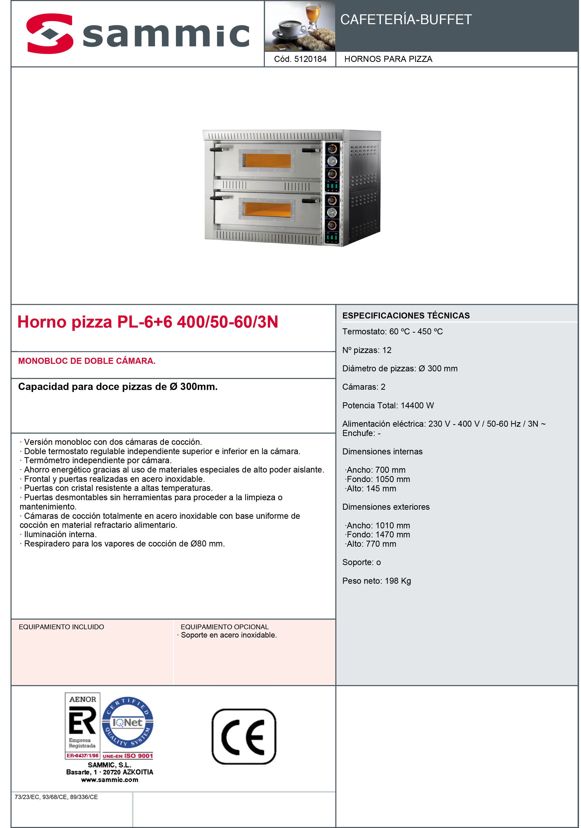 Imagen de Horno pizza Sammic PL-6+6