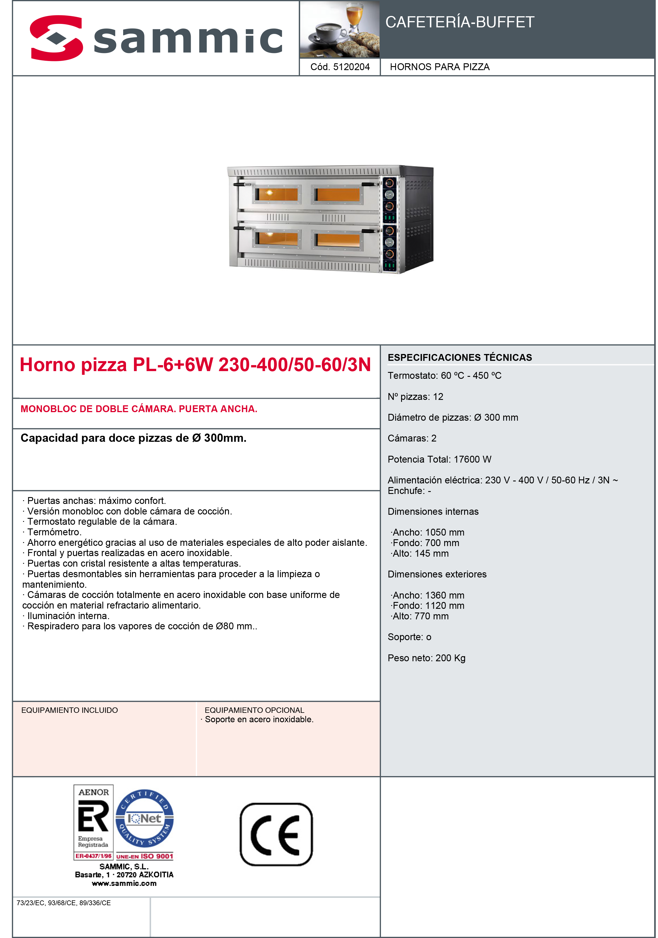 Imagen de Horno pizza Sammic PL-6+6W