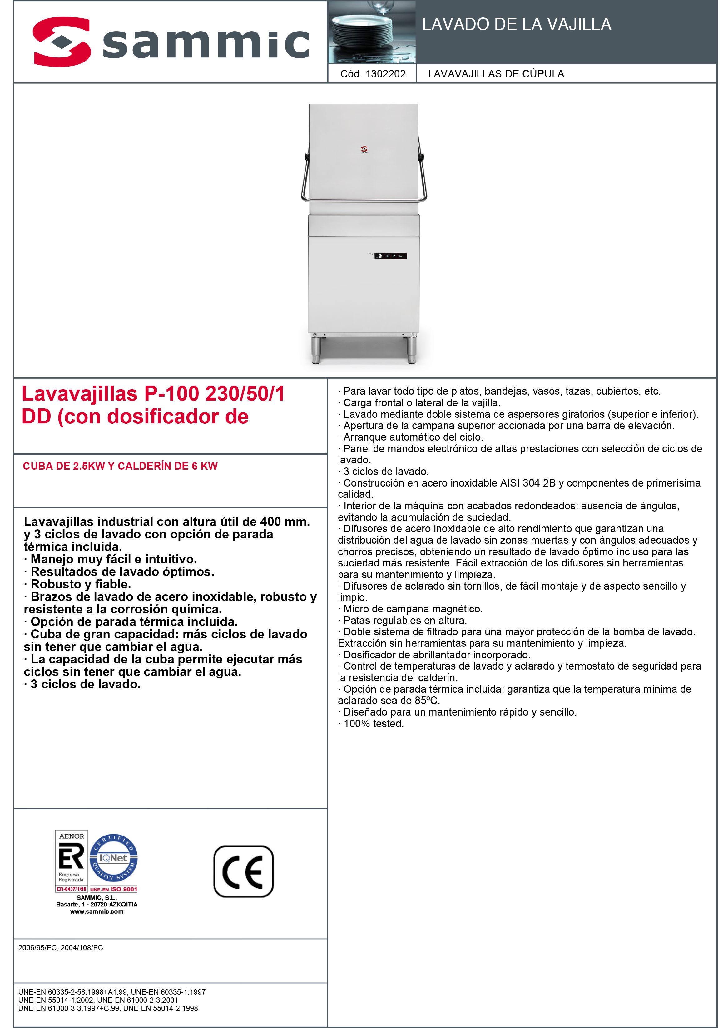 Imagen de Lavavajillas de Cúpula Sammic P-100DD