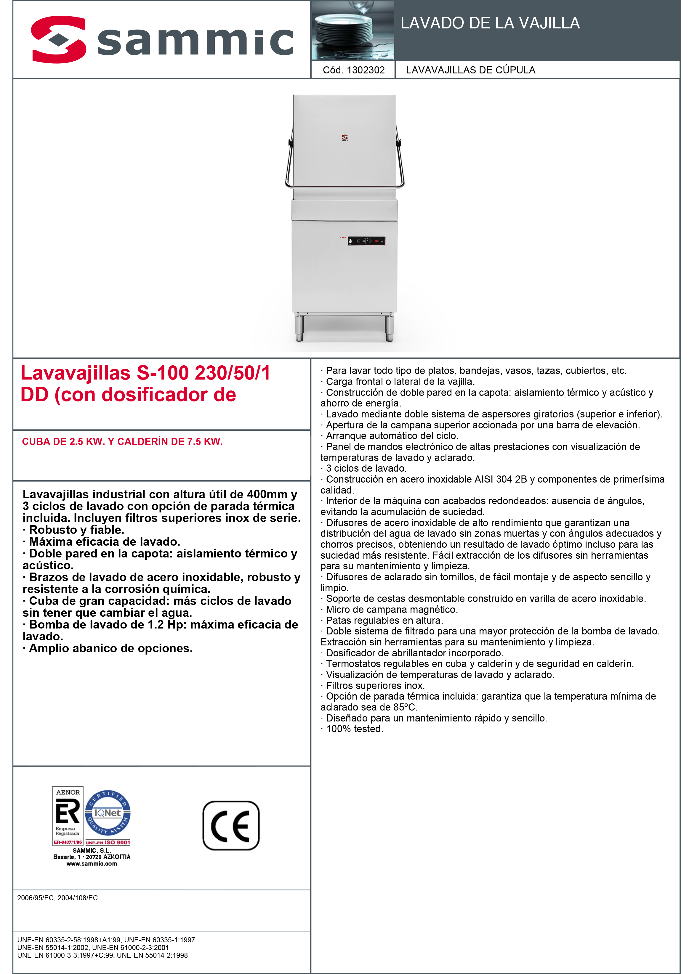 Imagen de Lavavajillas de Cúpula Sammic S-100DD