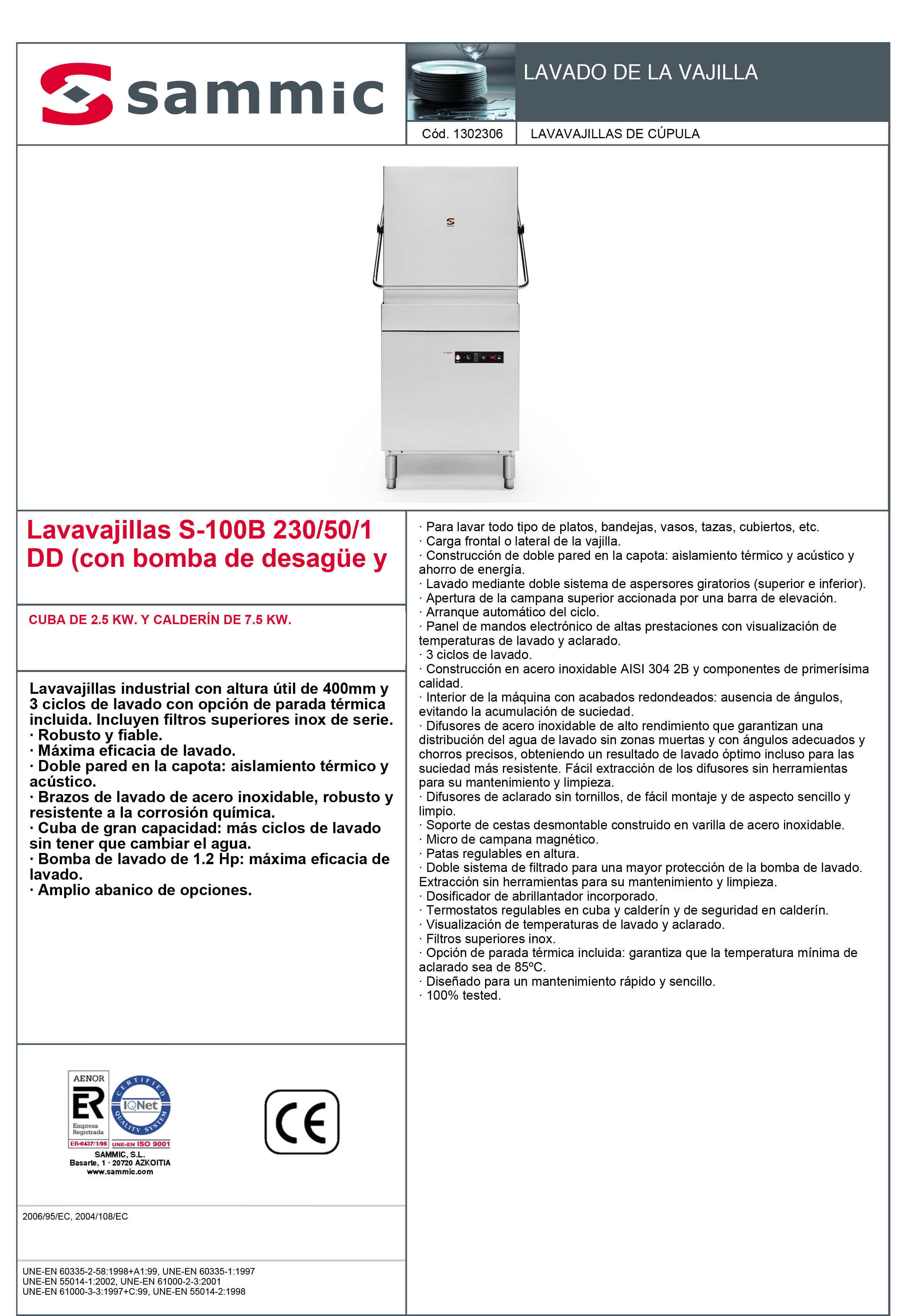 Imagen de Lavavajillas de Cúpula Sammic S-100BDD