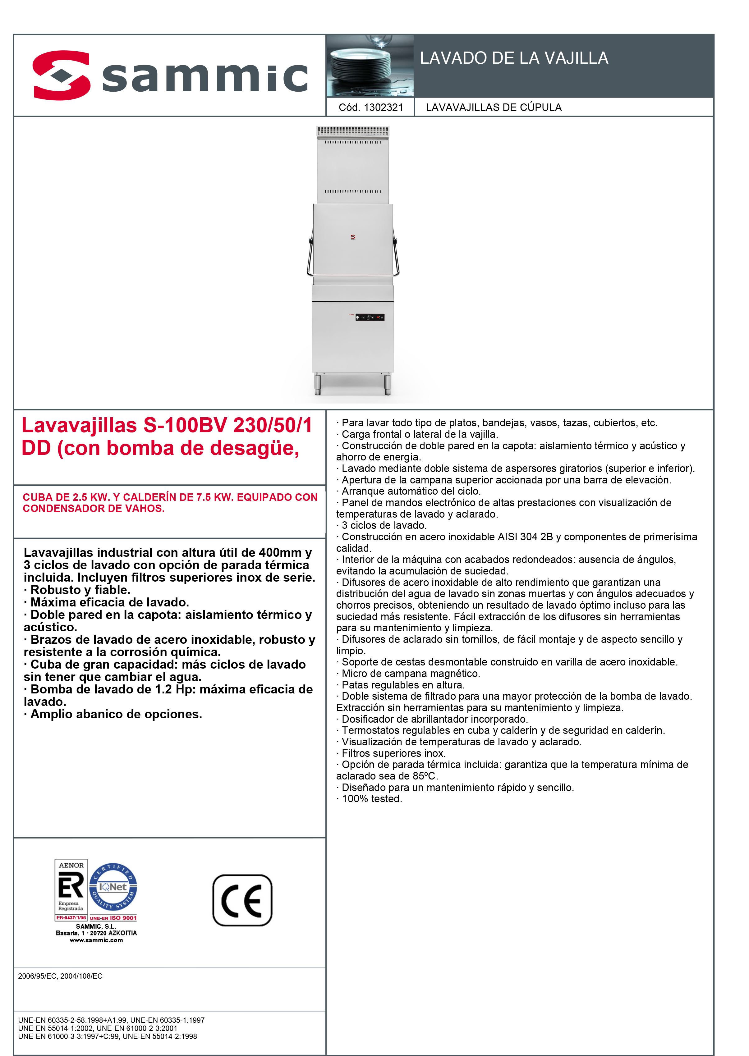 Imagen de Lavavajillas de Cúpula Sammic S-100BVDD