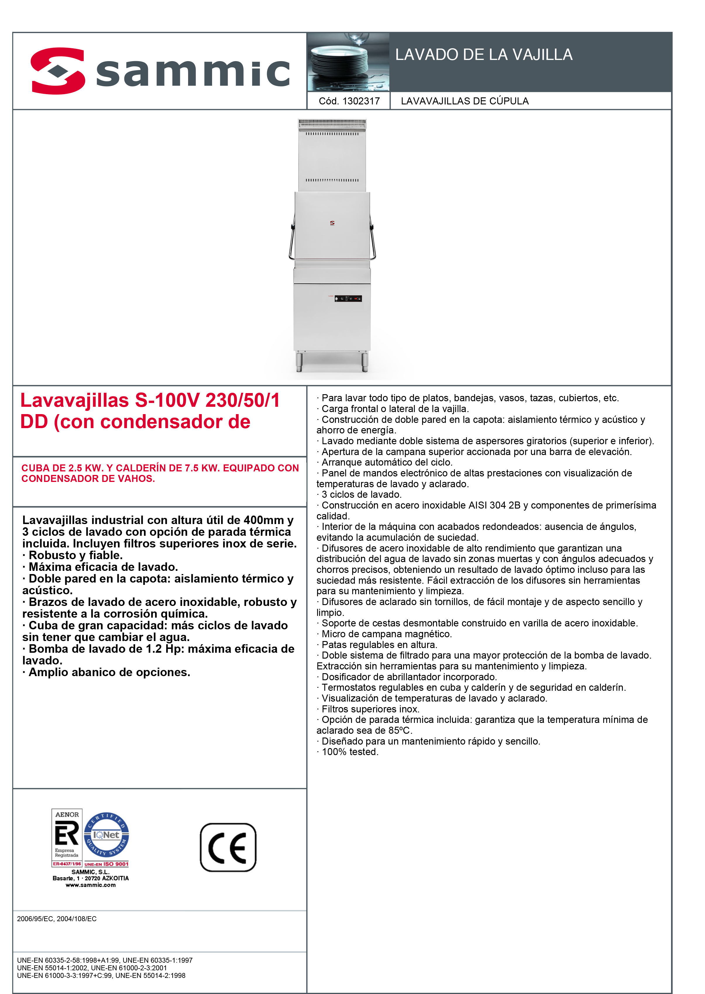 Imagen de Lavavajillas de Cúpula Sammic S-100VDD