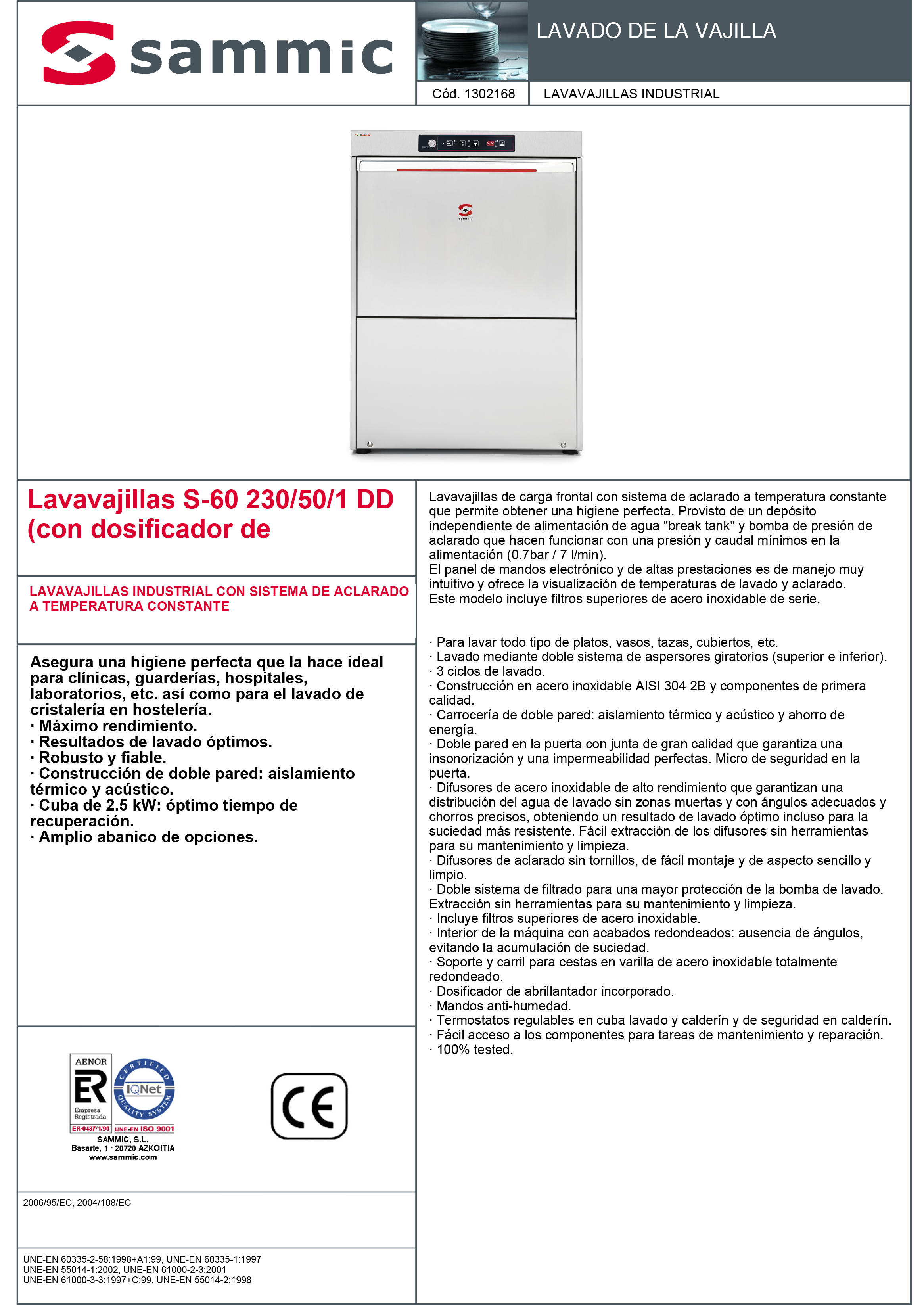 Imagen de Lavavajillas Sammic S-60DD