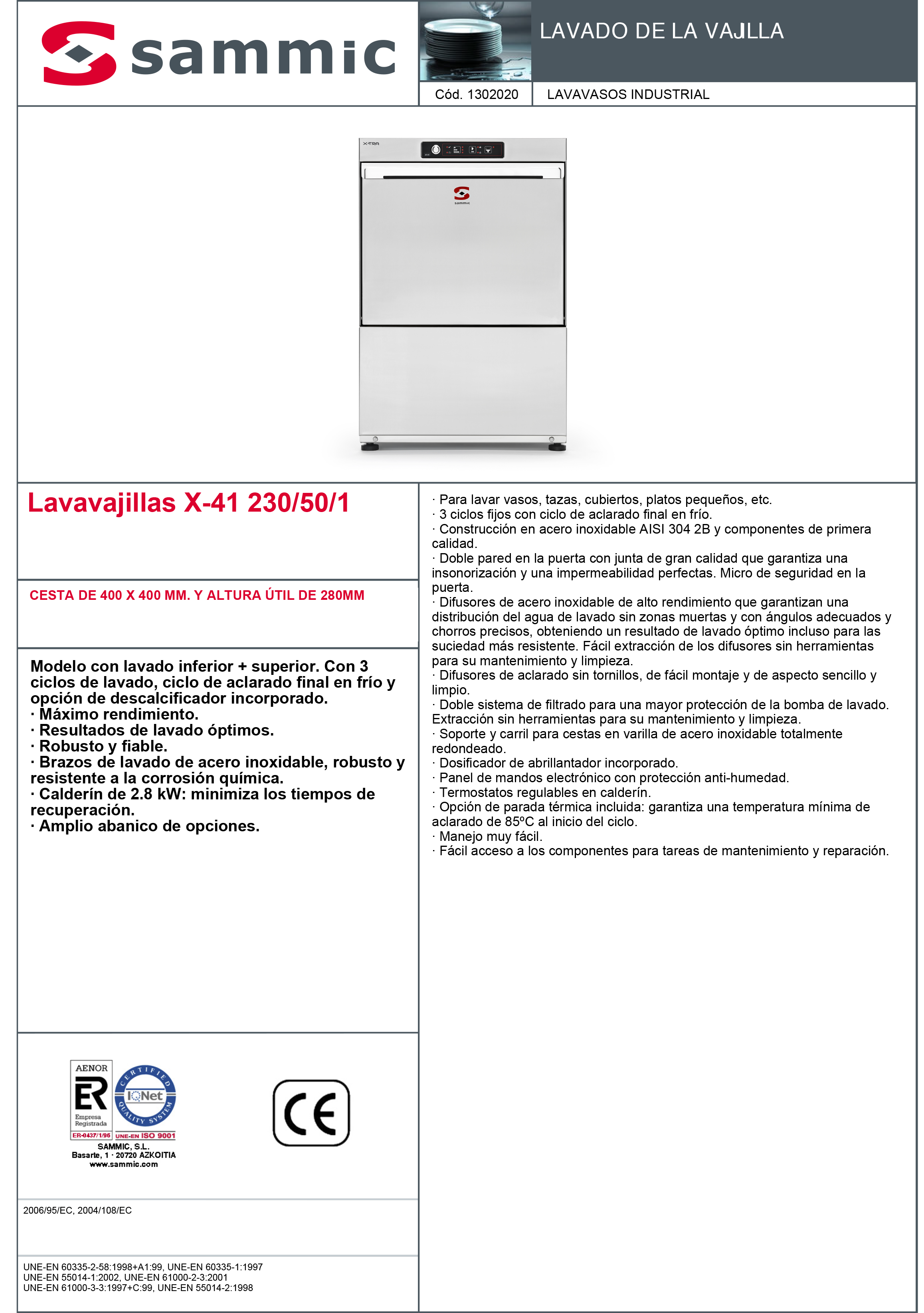 Imagen de Lavavasos Sammic X-41