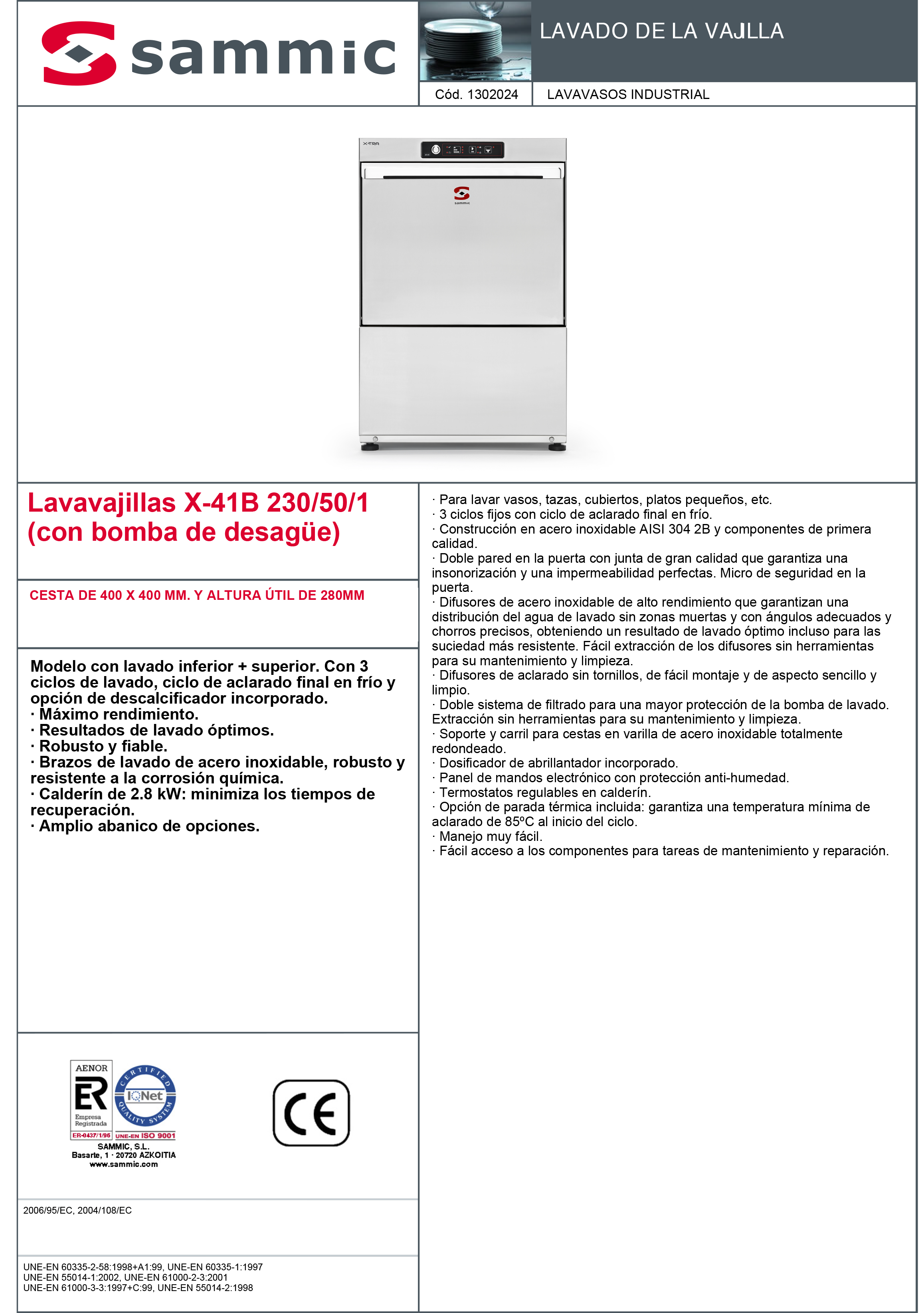 Imagen de Lavavasos Sammic X-41B