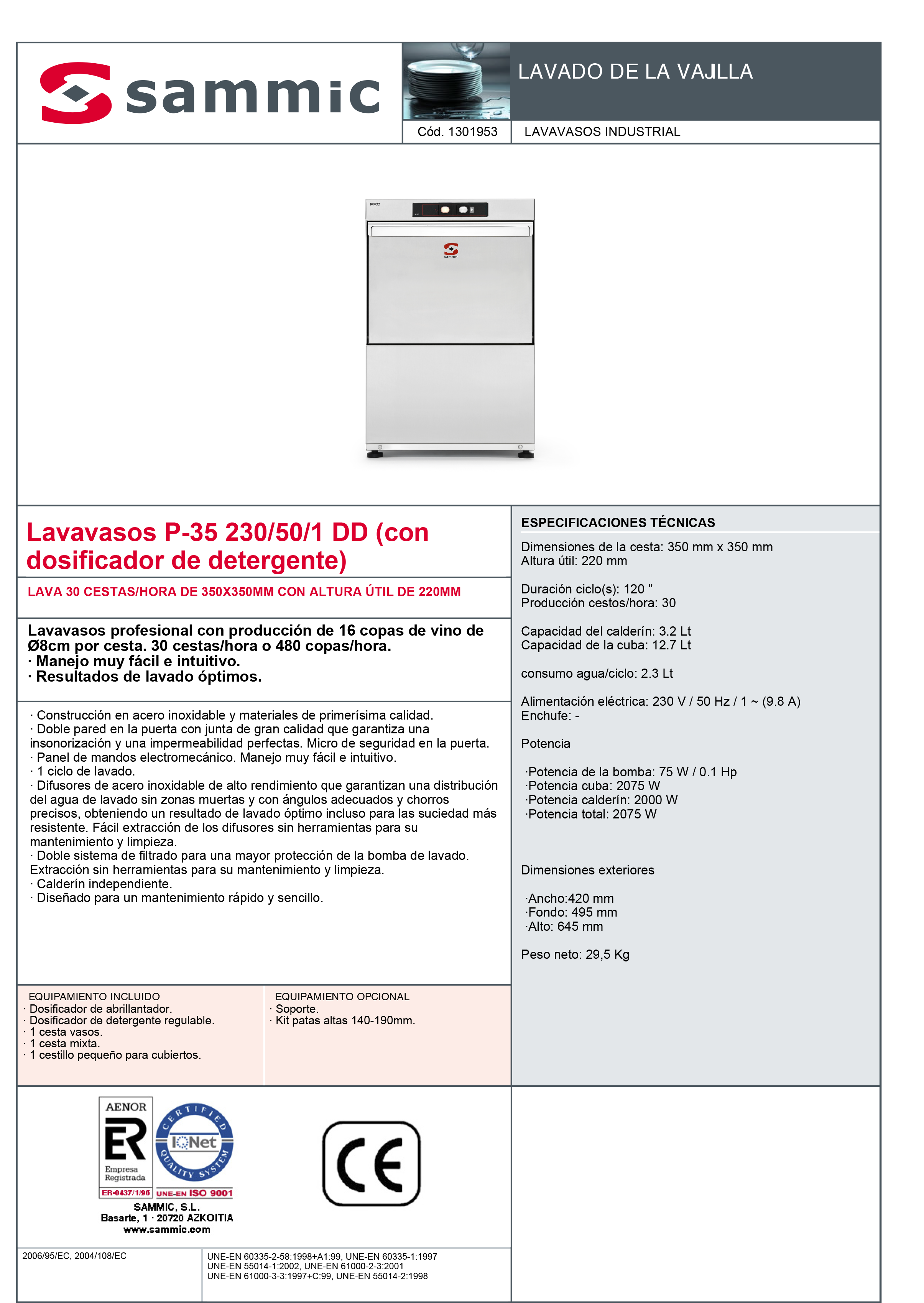Imagen de Lavavasos Sammic P-35DD