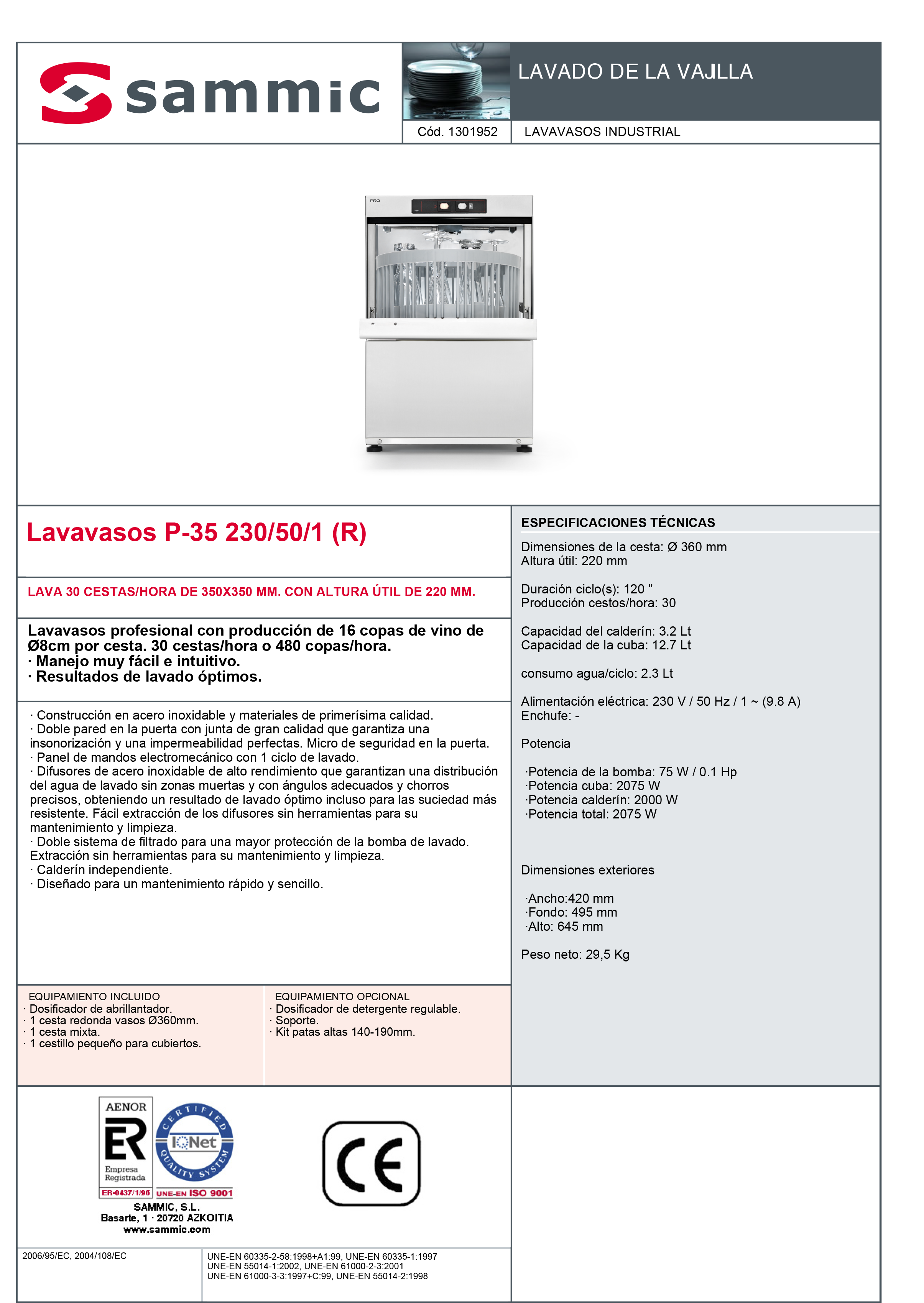 Imagen de Lavavasos Sammic P-35R