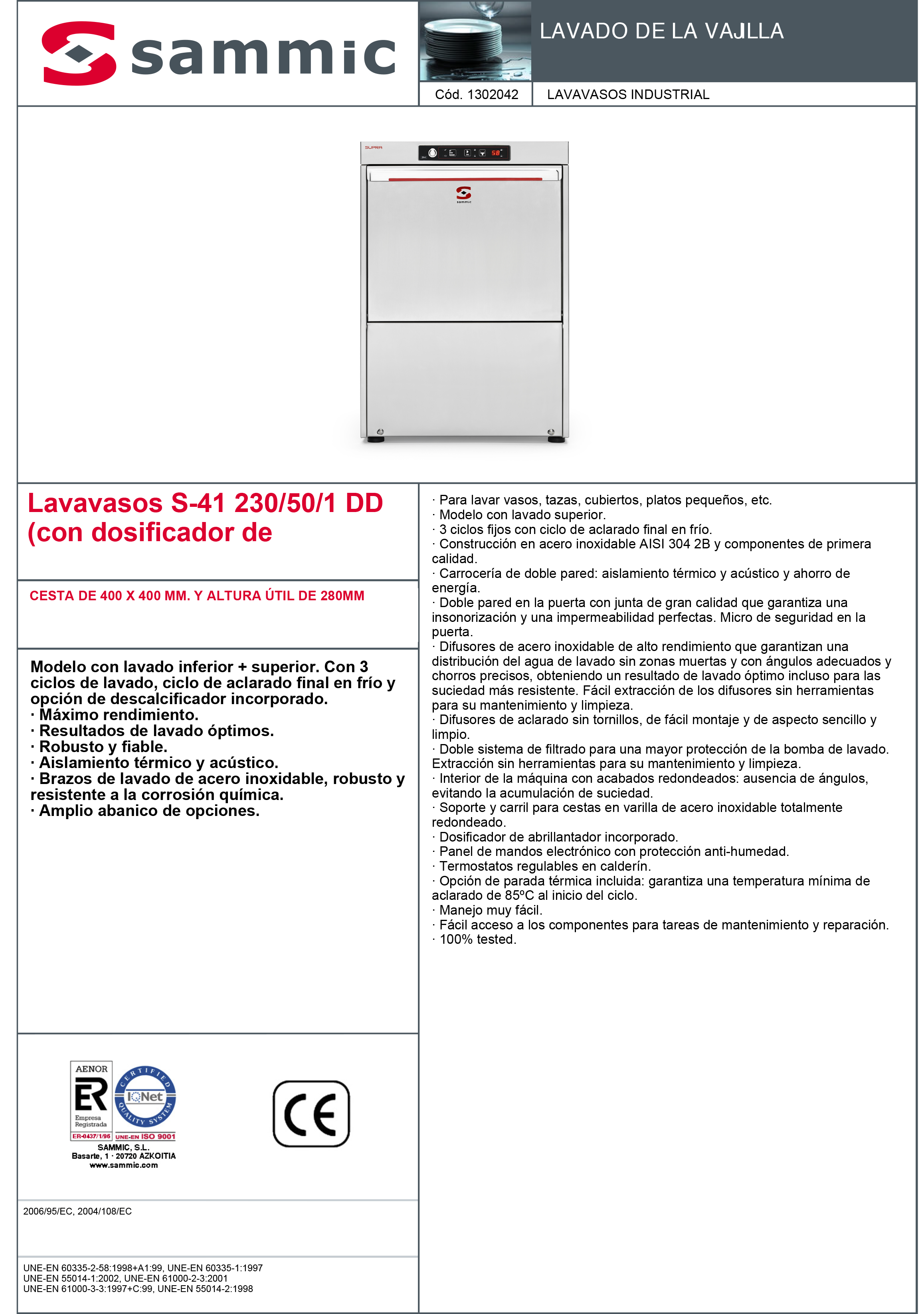 Imagen de Lavavasos Sammic S-41DD