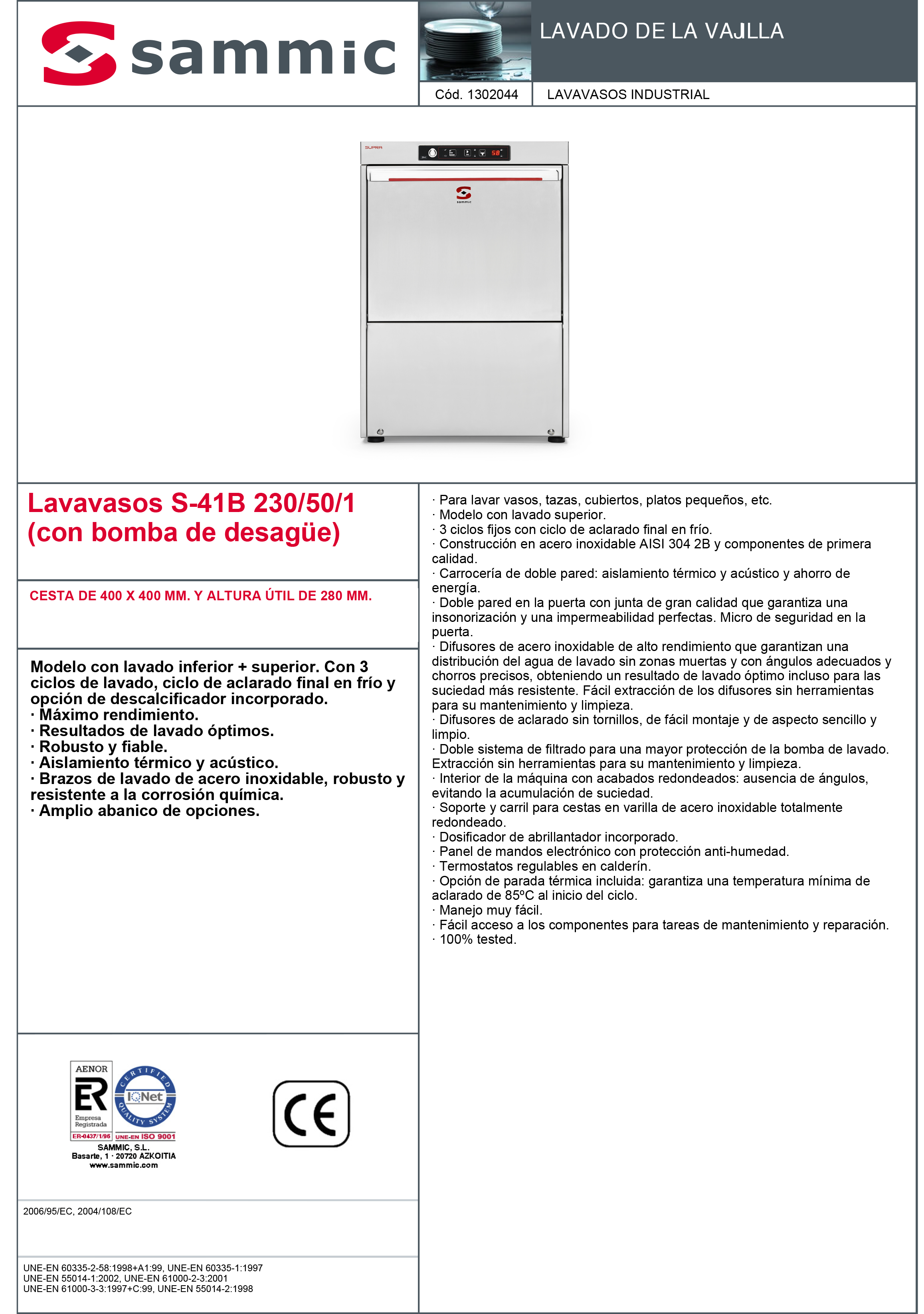 Imagen de Lavavasos Sammic S-41B