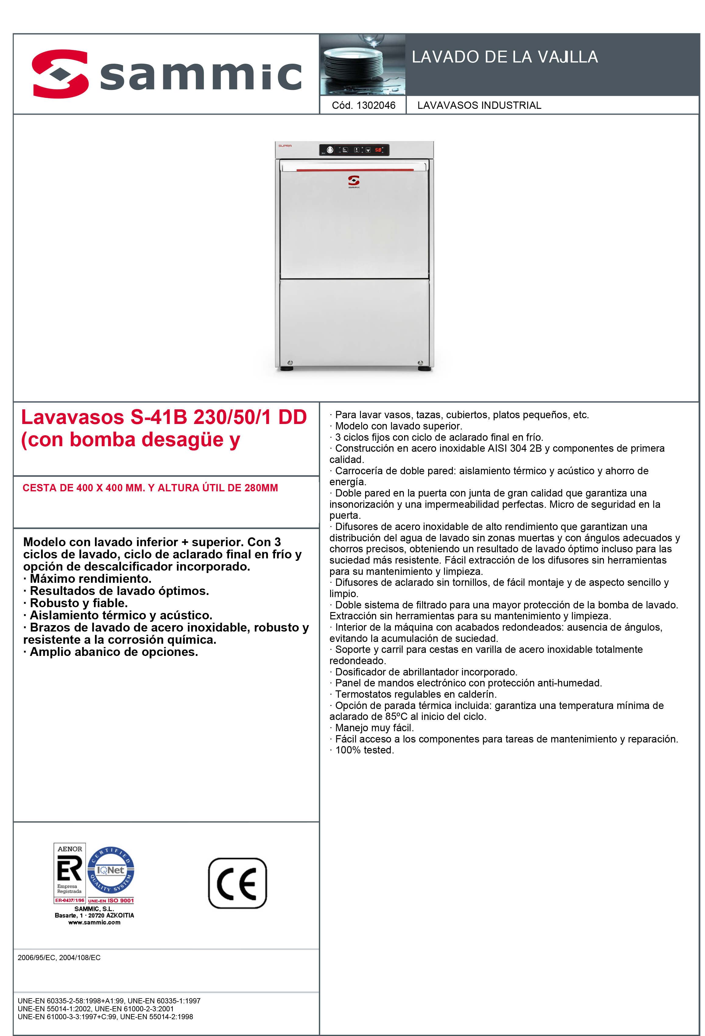 Imagen de Lavavasos Sammic S-41BDD