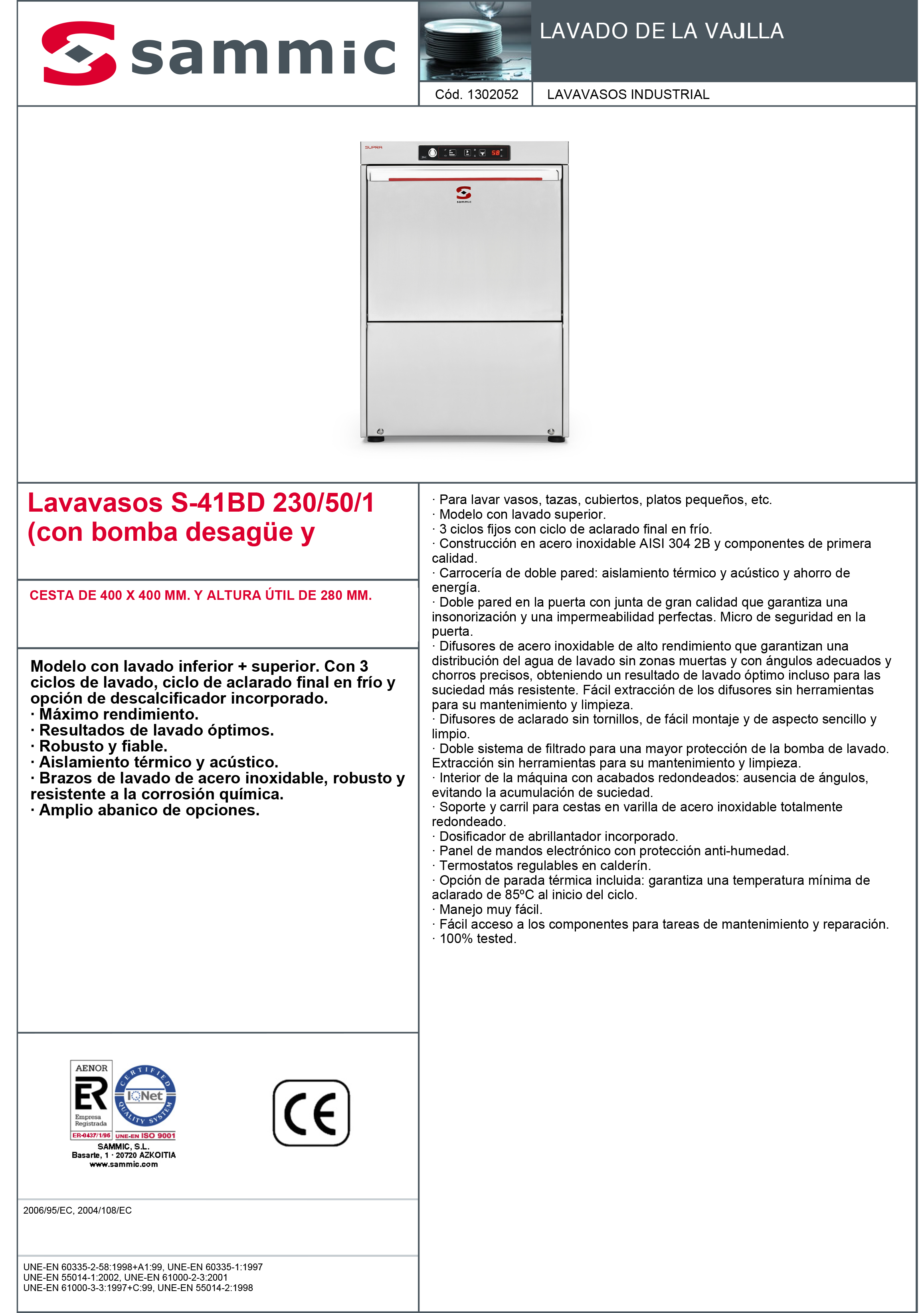 Imagen de Lavavasos Sammic S-41BD