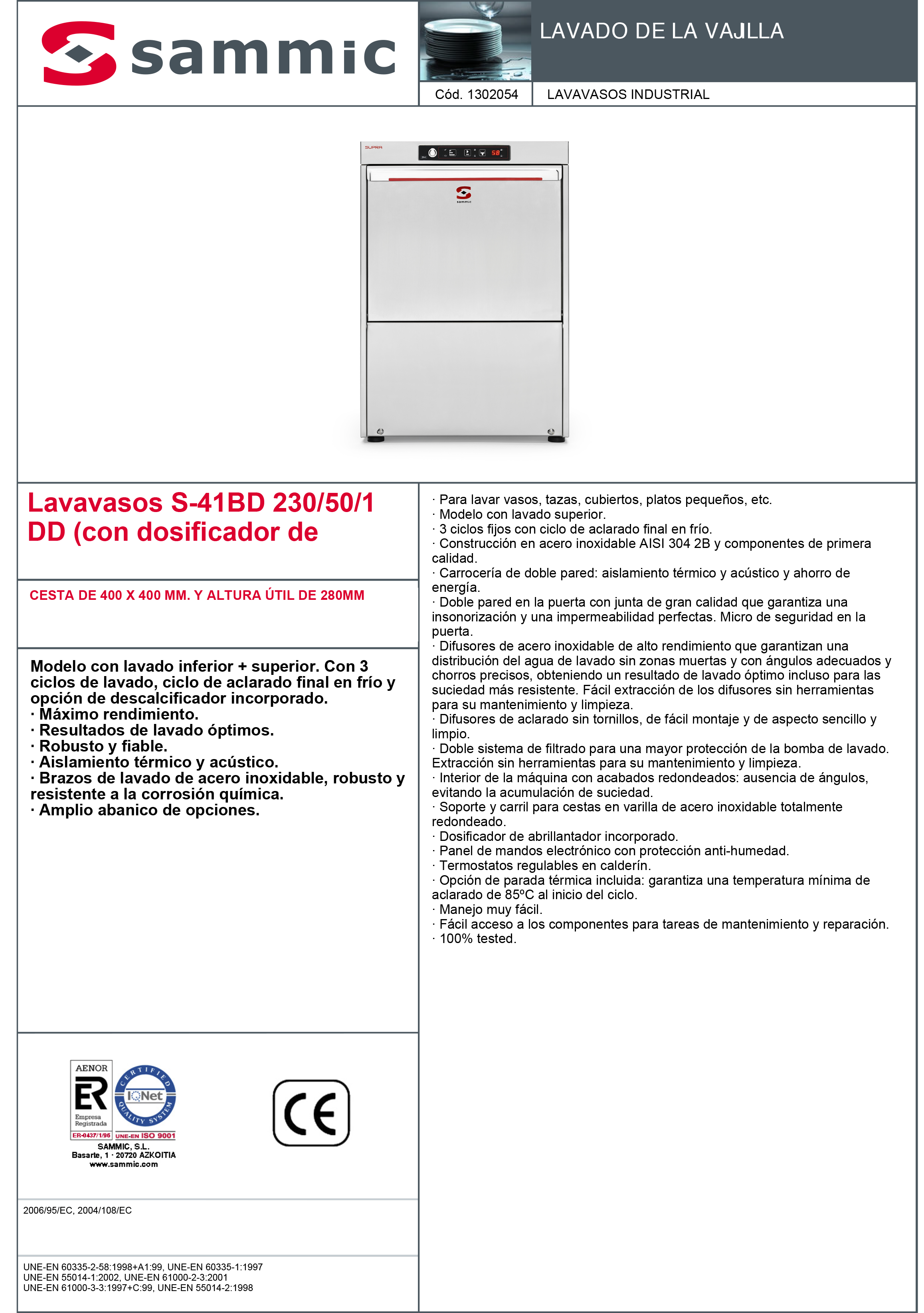 Imagen de Lavavasos Sammic S-41BDDD