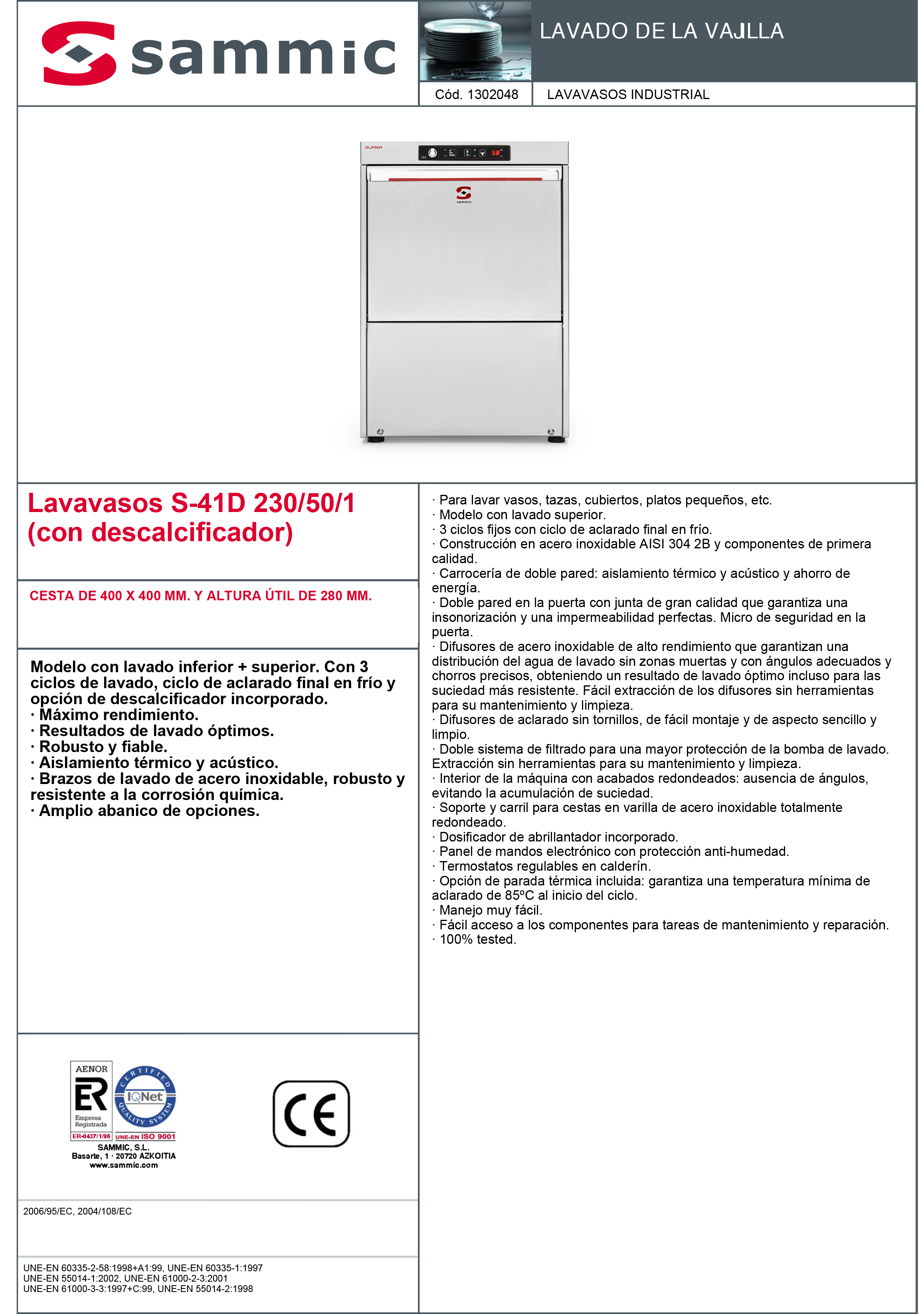 Imagen de Lavavasos Sammic S-41D
