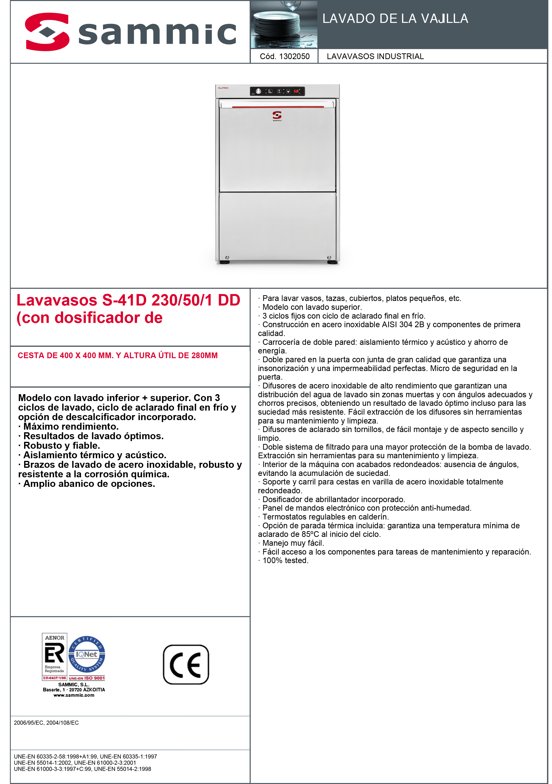 Imagen de Lavavasos Sammic S-41DDD