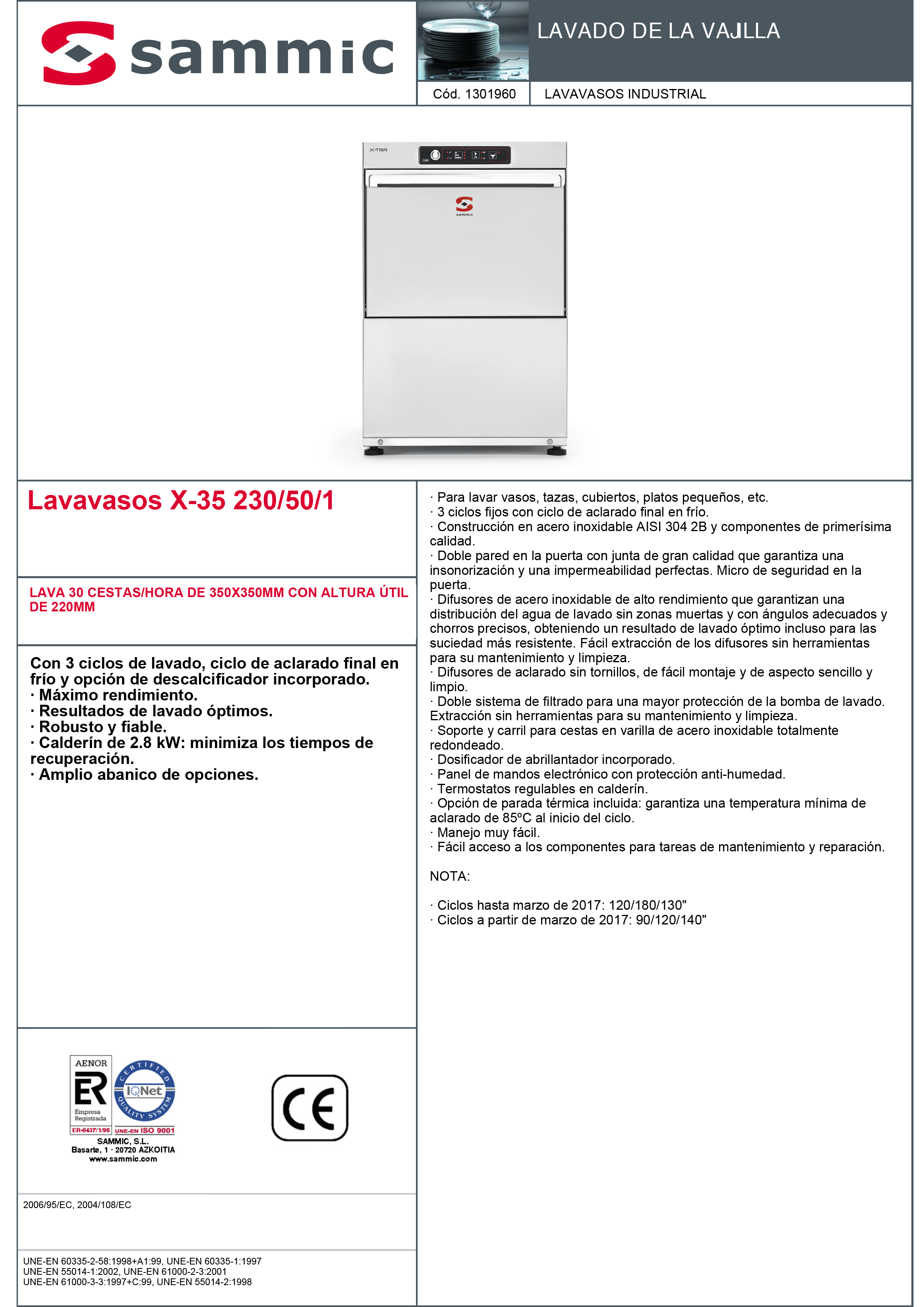 Imagen de Lavavasos Sammic X-35
