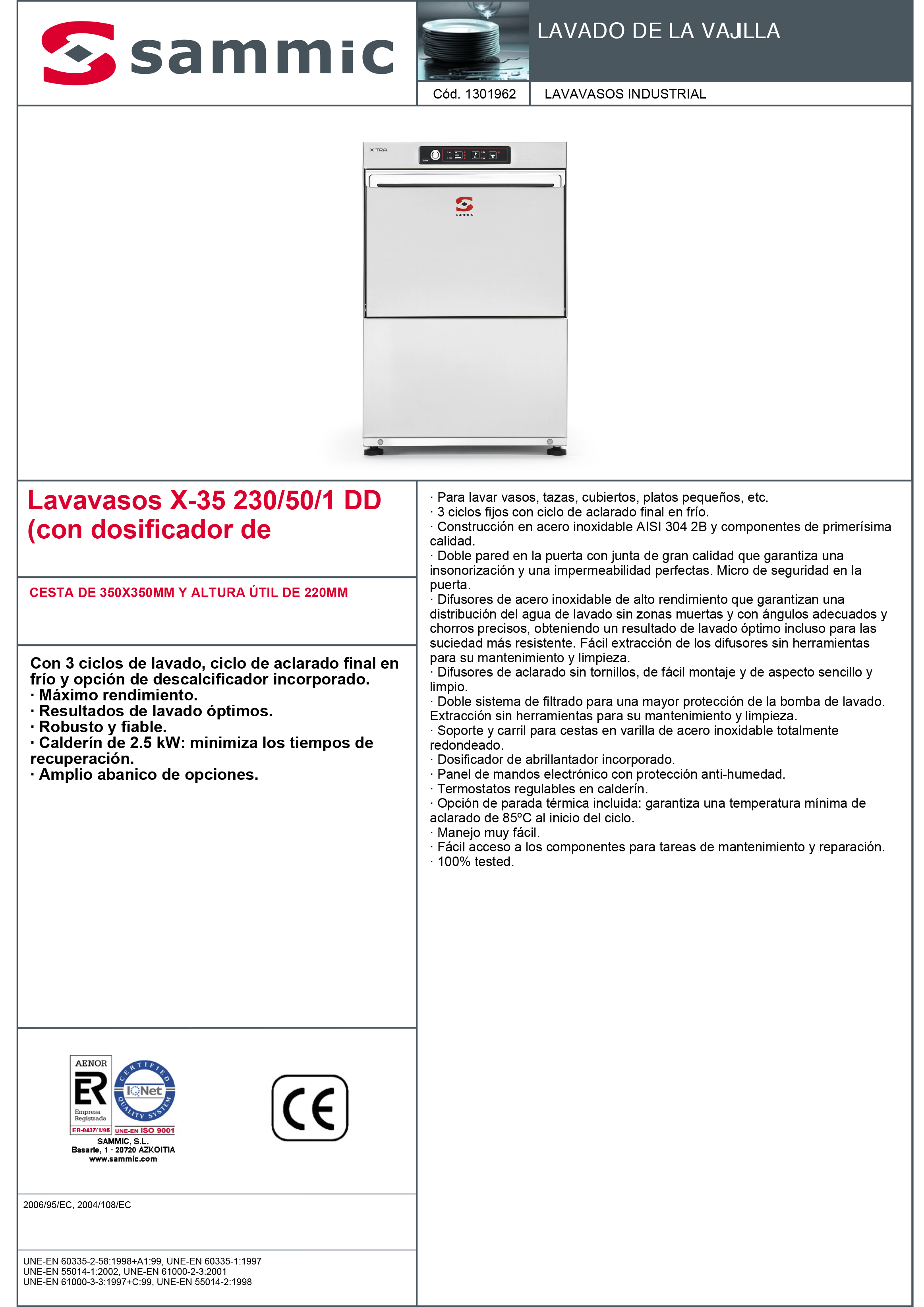 Imagen de Lavavasos Sammic X-35DD