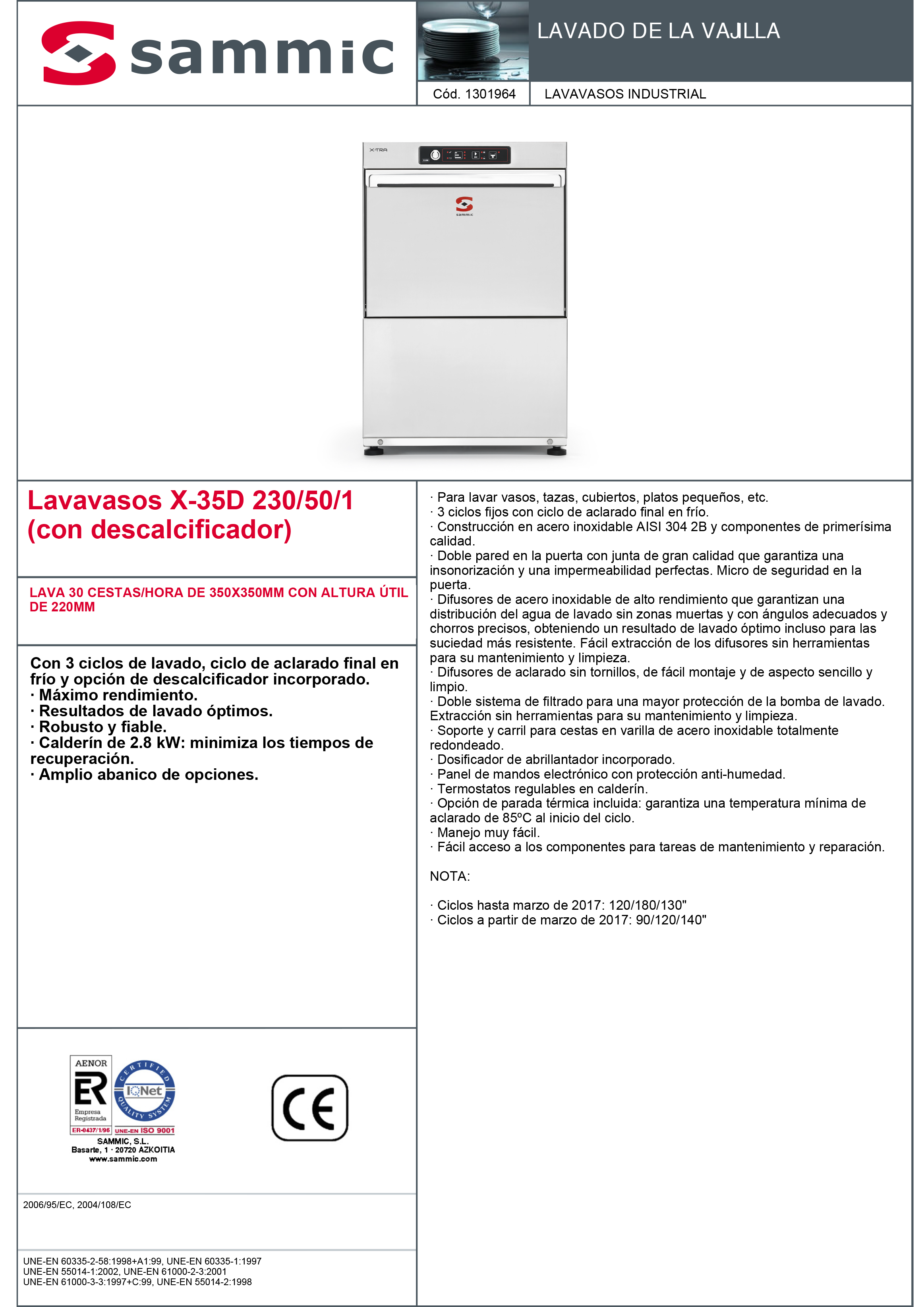 Imagen de Lavavasos Sammic X-35D