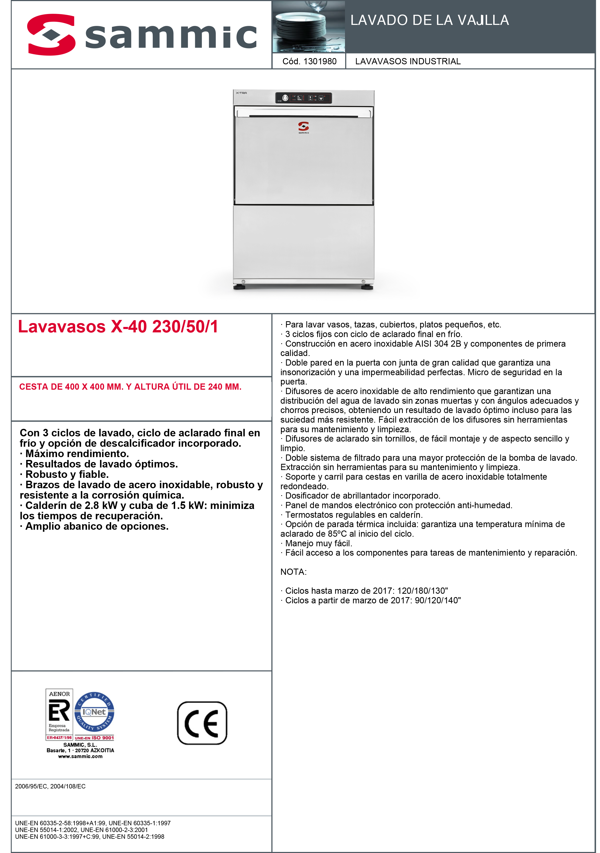 Imagen de Lavavasos Sammic X-40