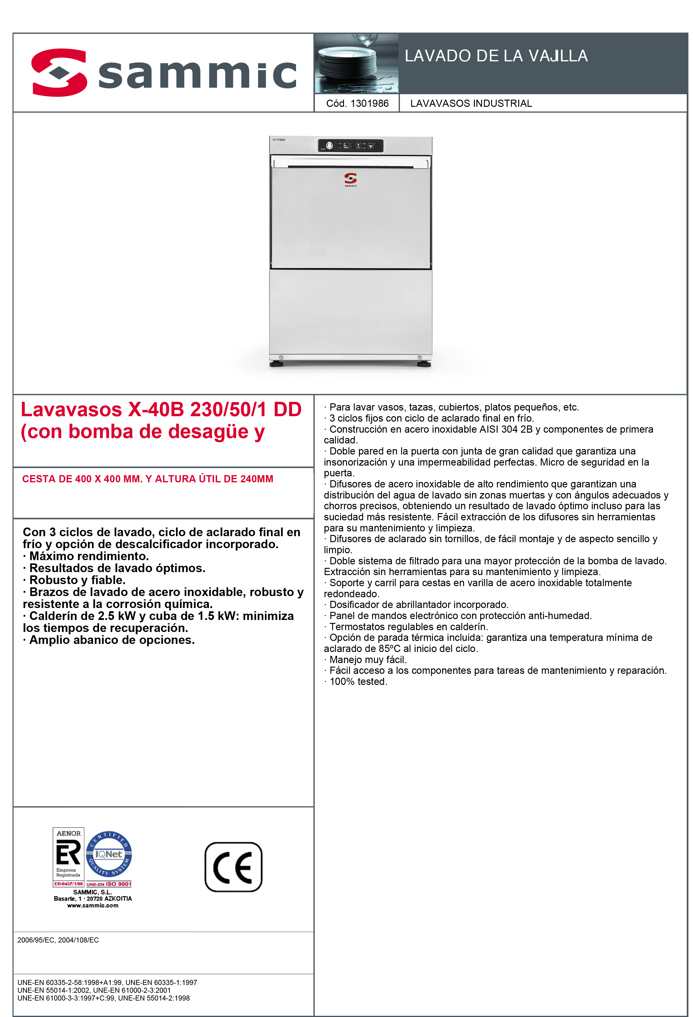 Imagen de Lavavasos Sammic X-40BDD