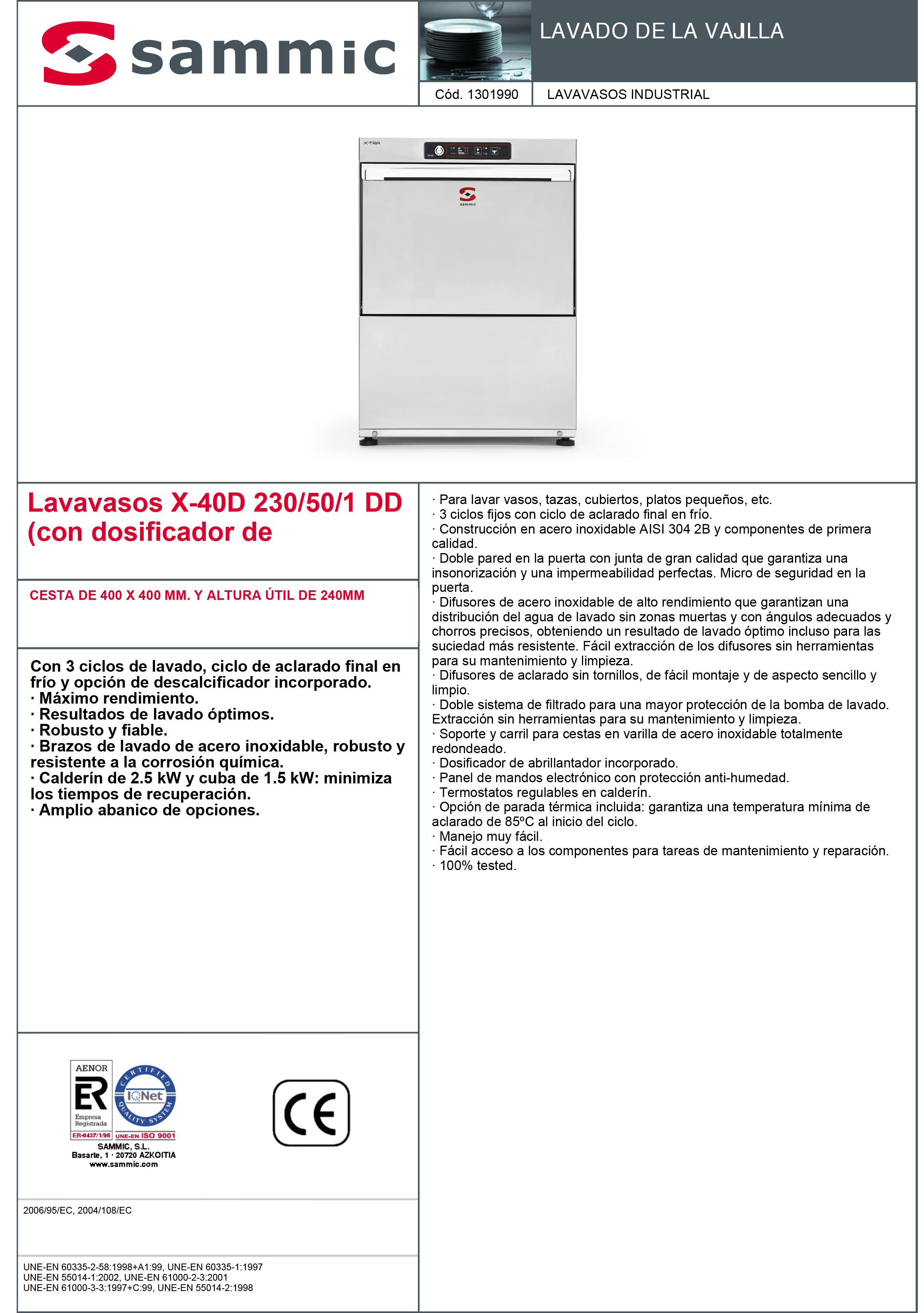 Imagen de Lavavasos Sammic X-40DDD