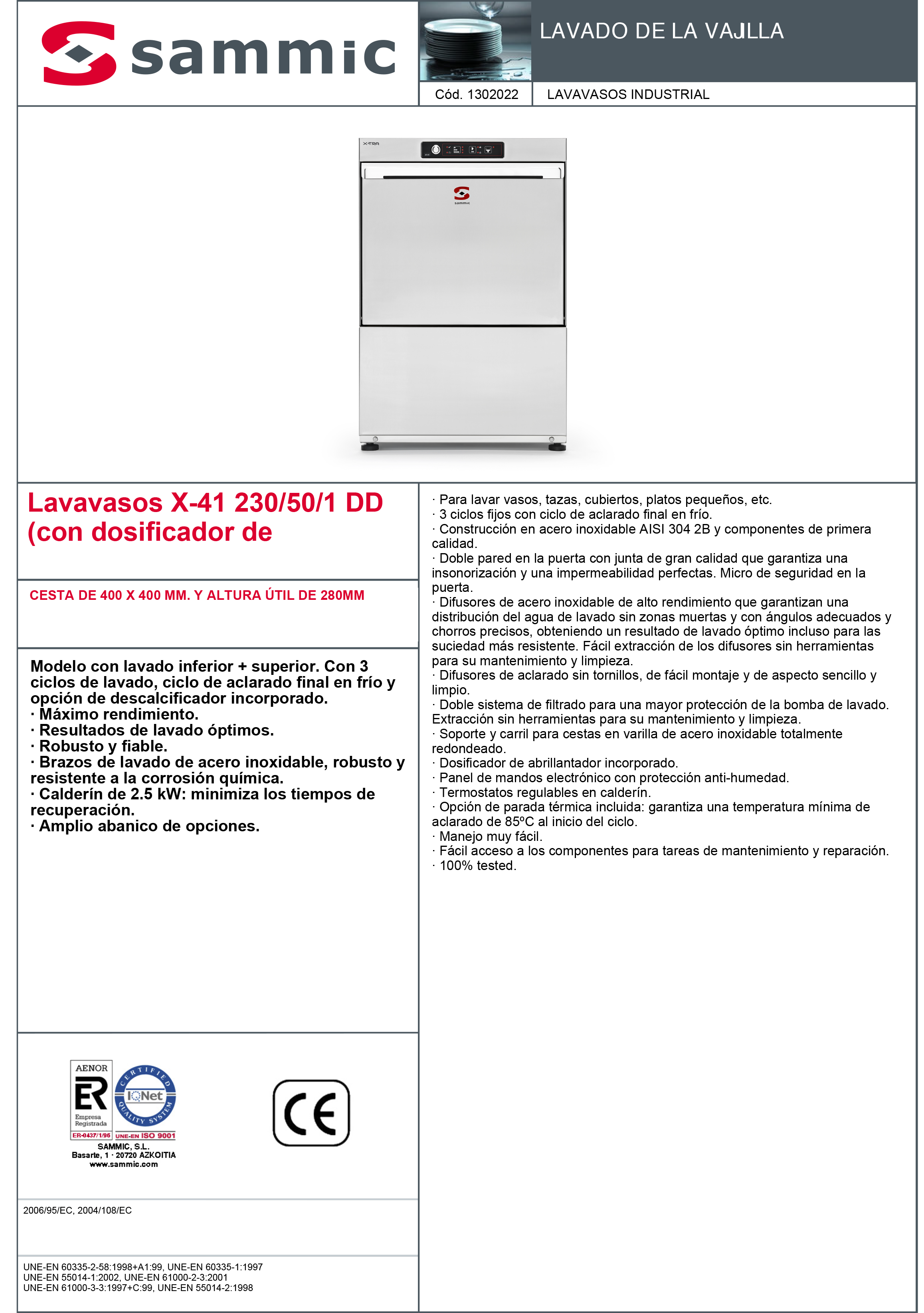 Imagen de Lavavasos Sammic X-41DD