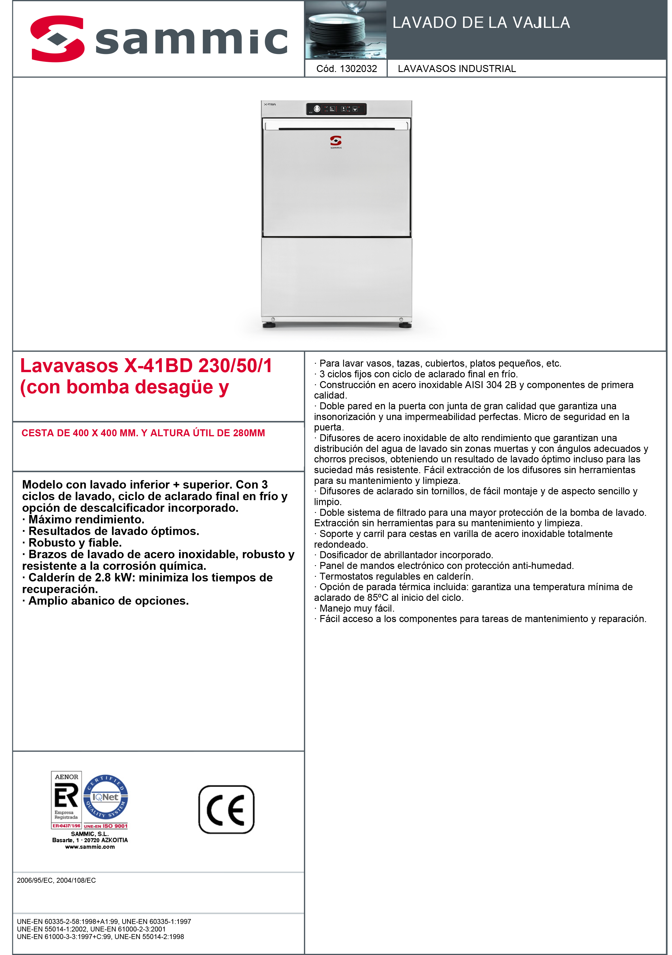 Imagen de Lavavasos Sammic X-41BD