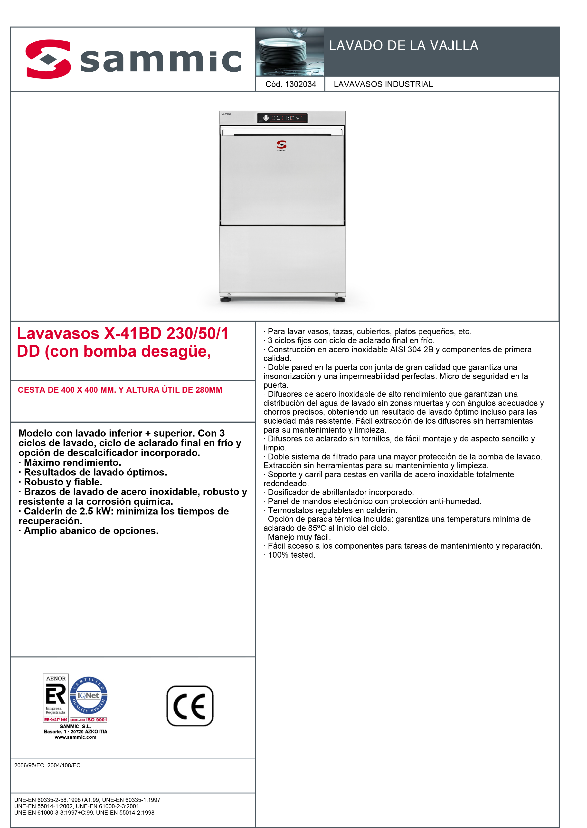 Imagen de Lavavasos Sammic X-41BDDD