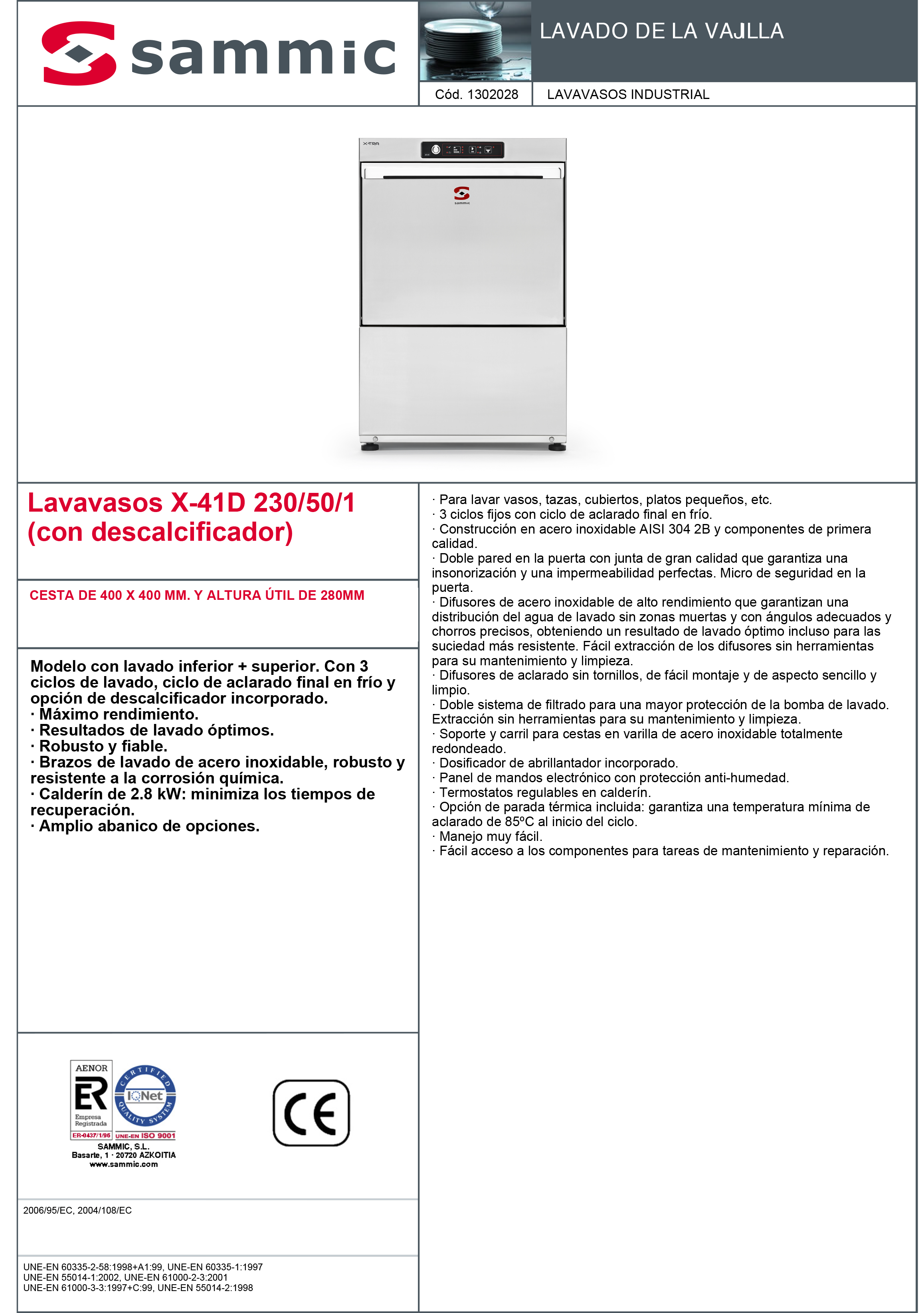 Imagen de Lavavasos Sammic X-41D