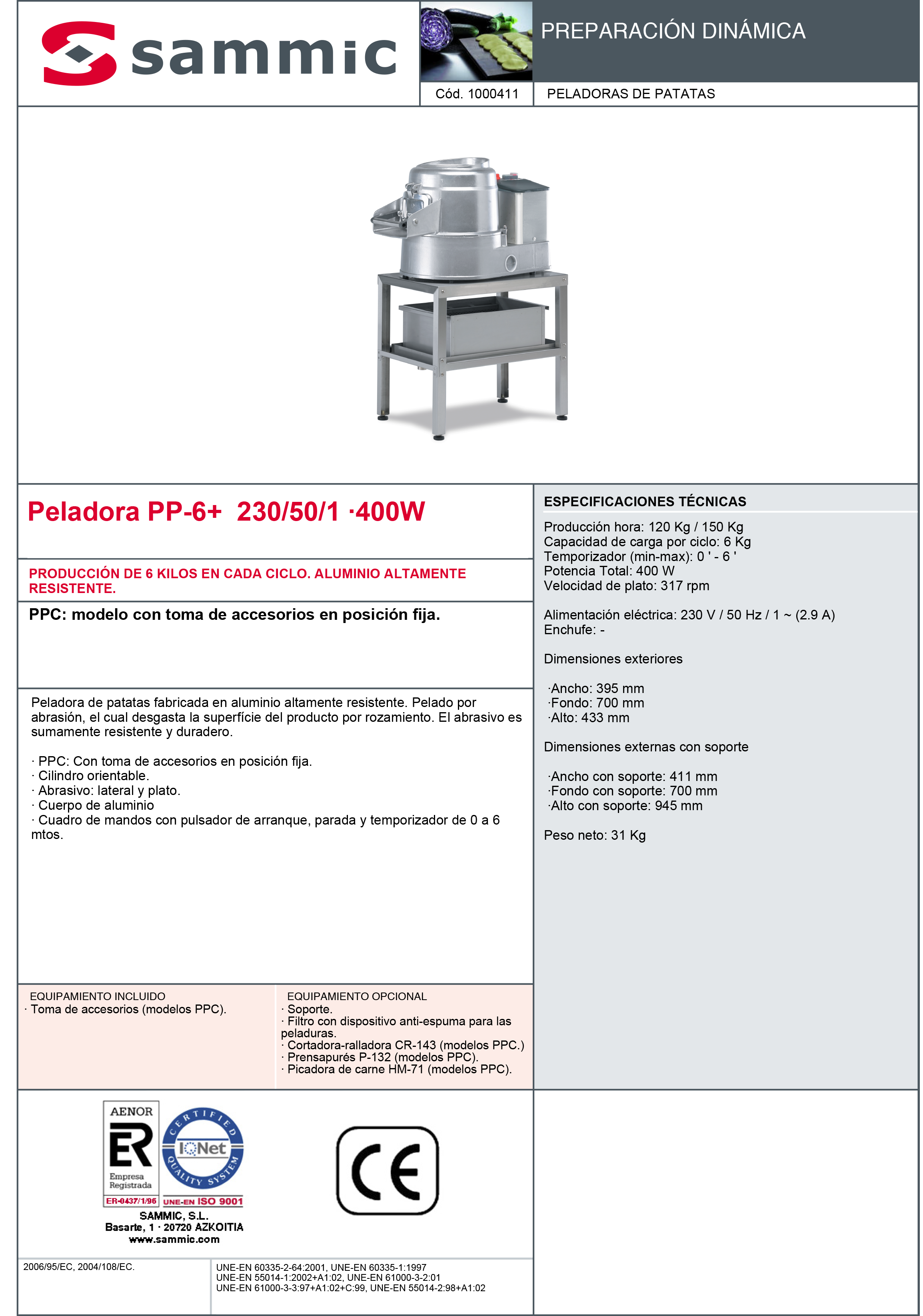 Imagen de Peladora de Patatas Sammic PP-6+.
