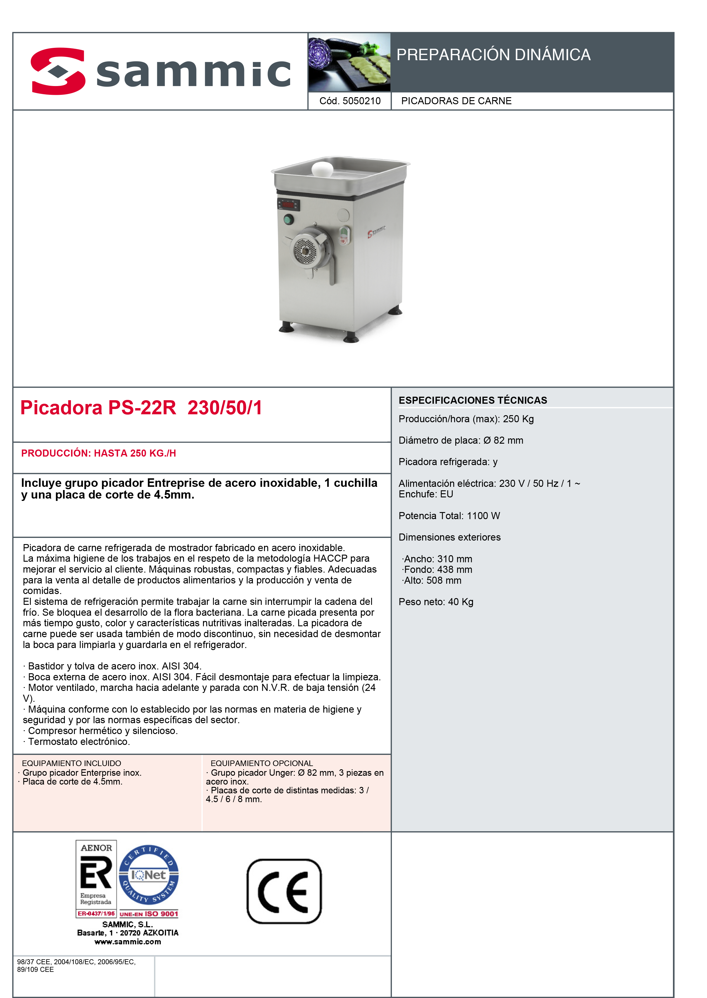 Imagen de Picadora de carne refrigerada PS-22R
