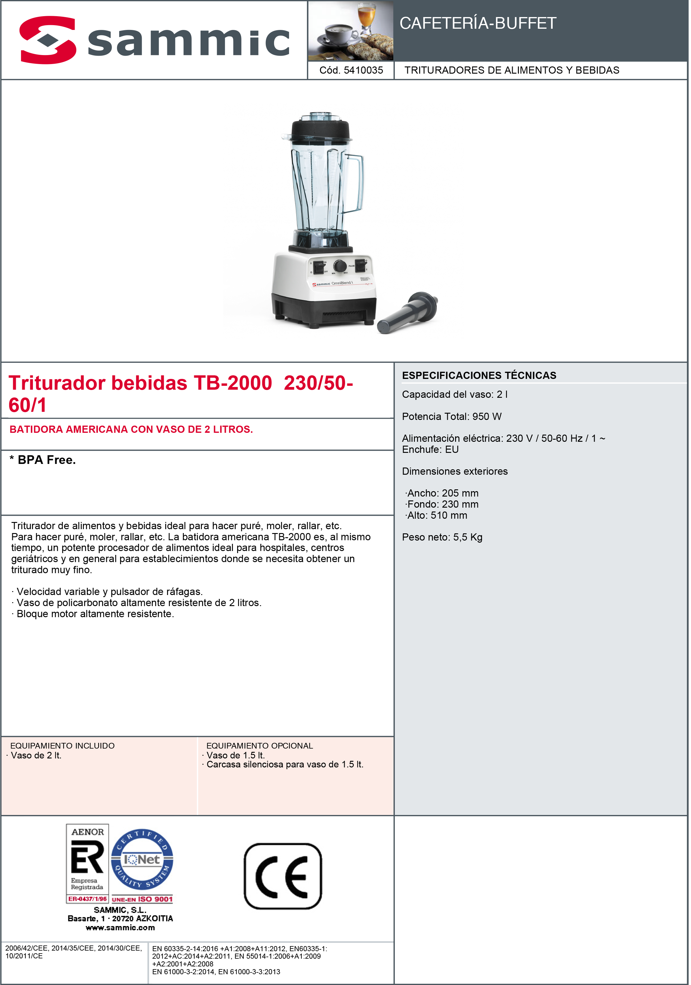 Imagen de Batidora trituradora Sammic TB-2000